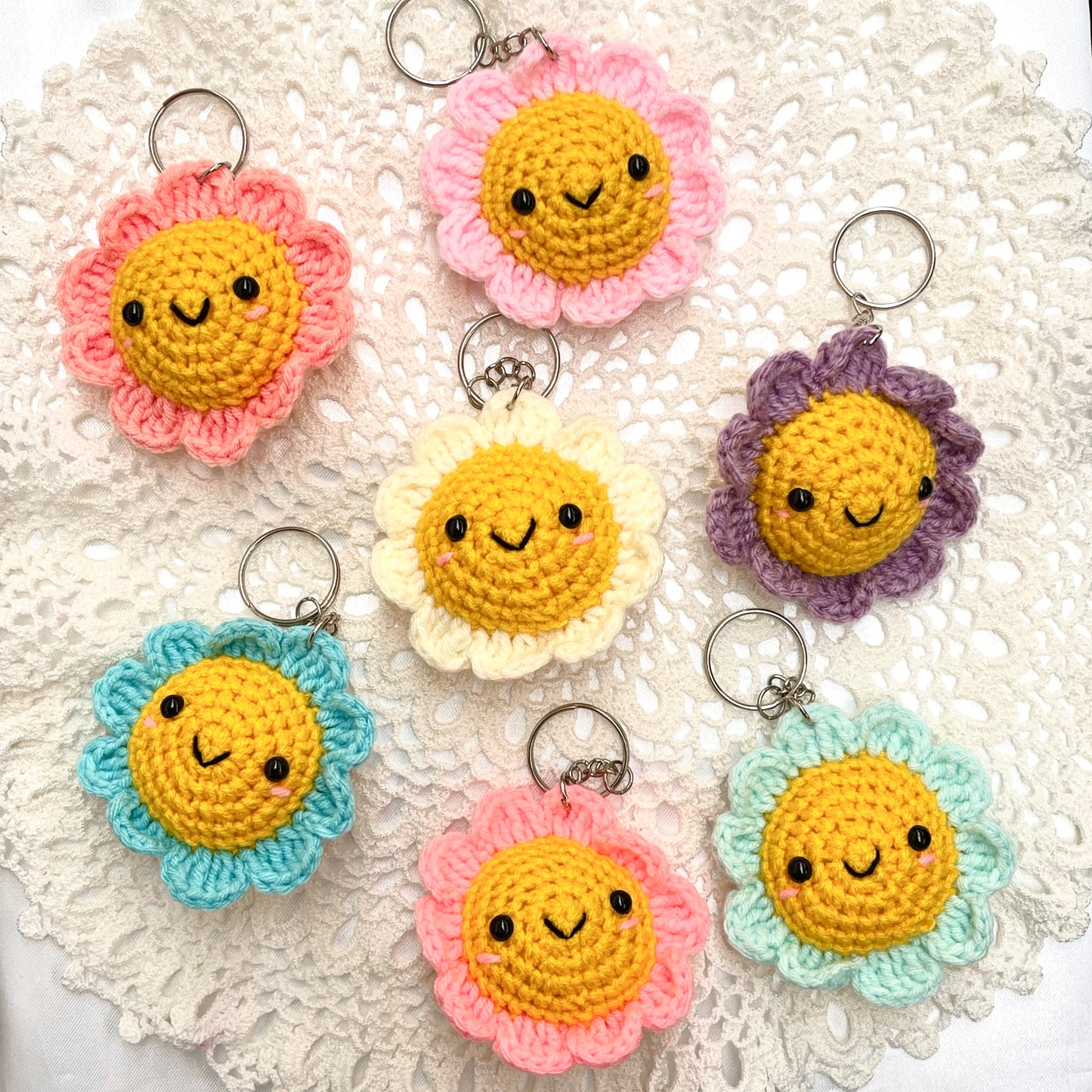 Smiley Sunflower Crochet Keychain