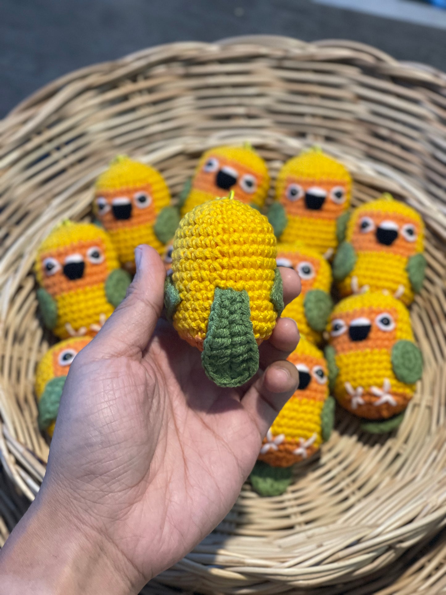 Sun Conure Bird Crochet Keychain