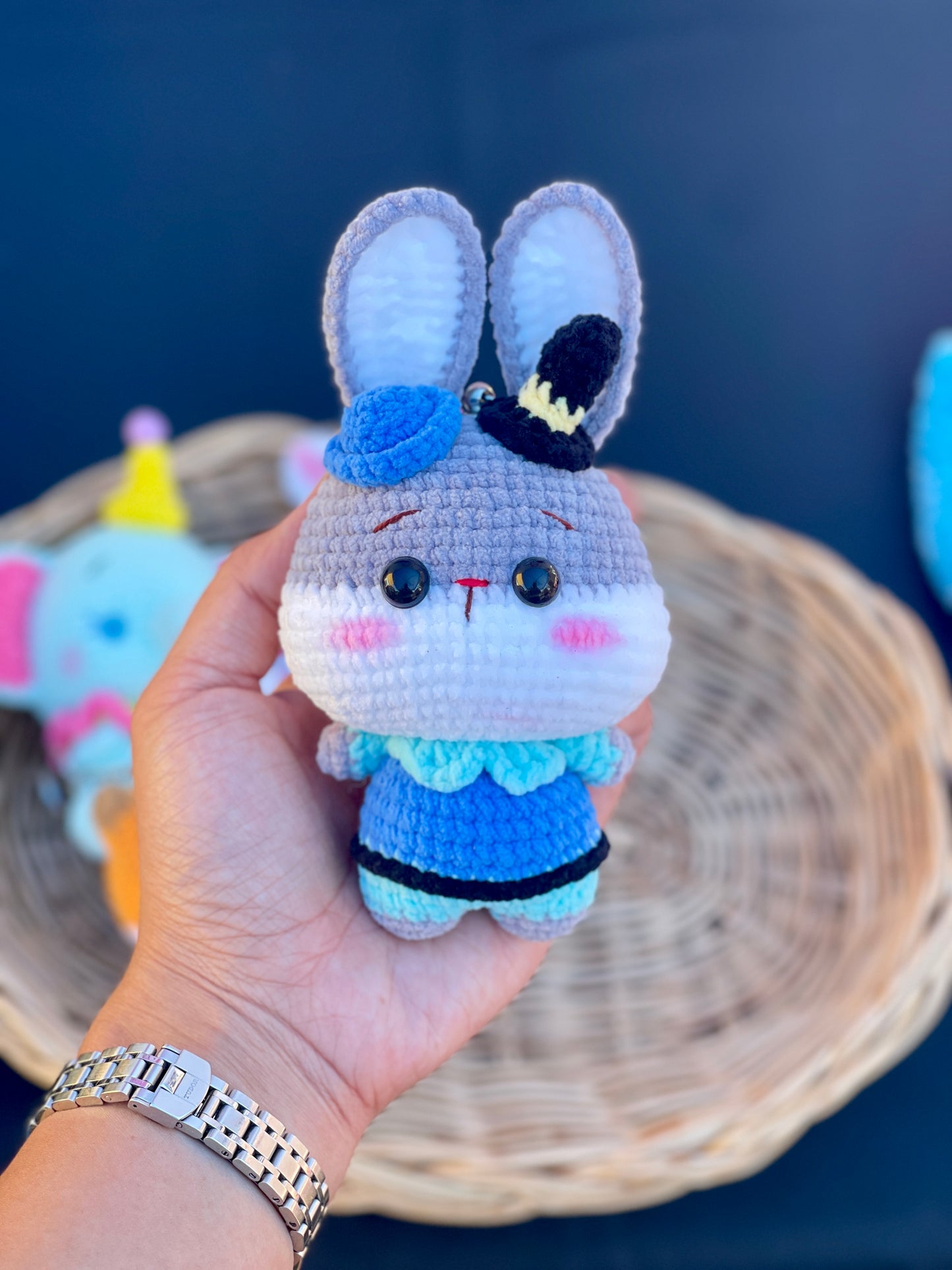 Fox and Rabbit on duty crochet Keychain