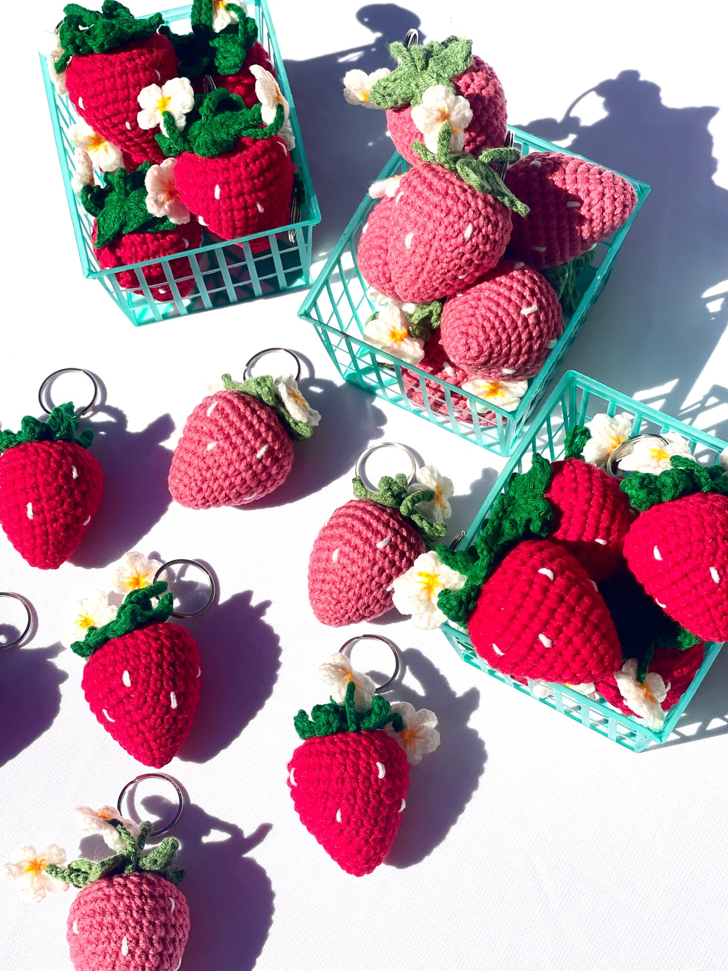 Strawberry with Flowers Crochet Keychain