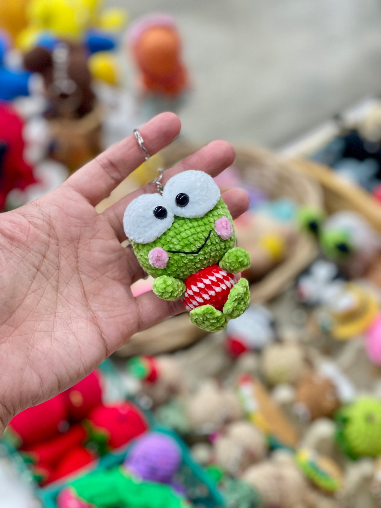 Keroppi Soft Yarn Crochet Keychain