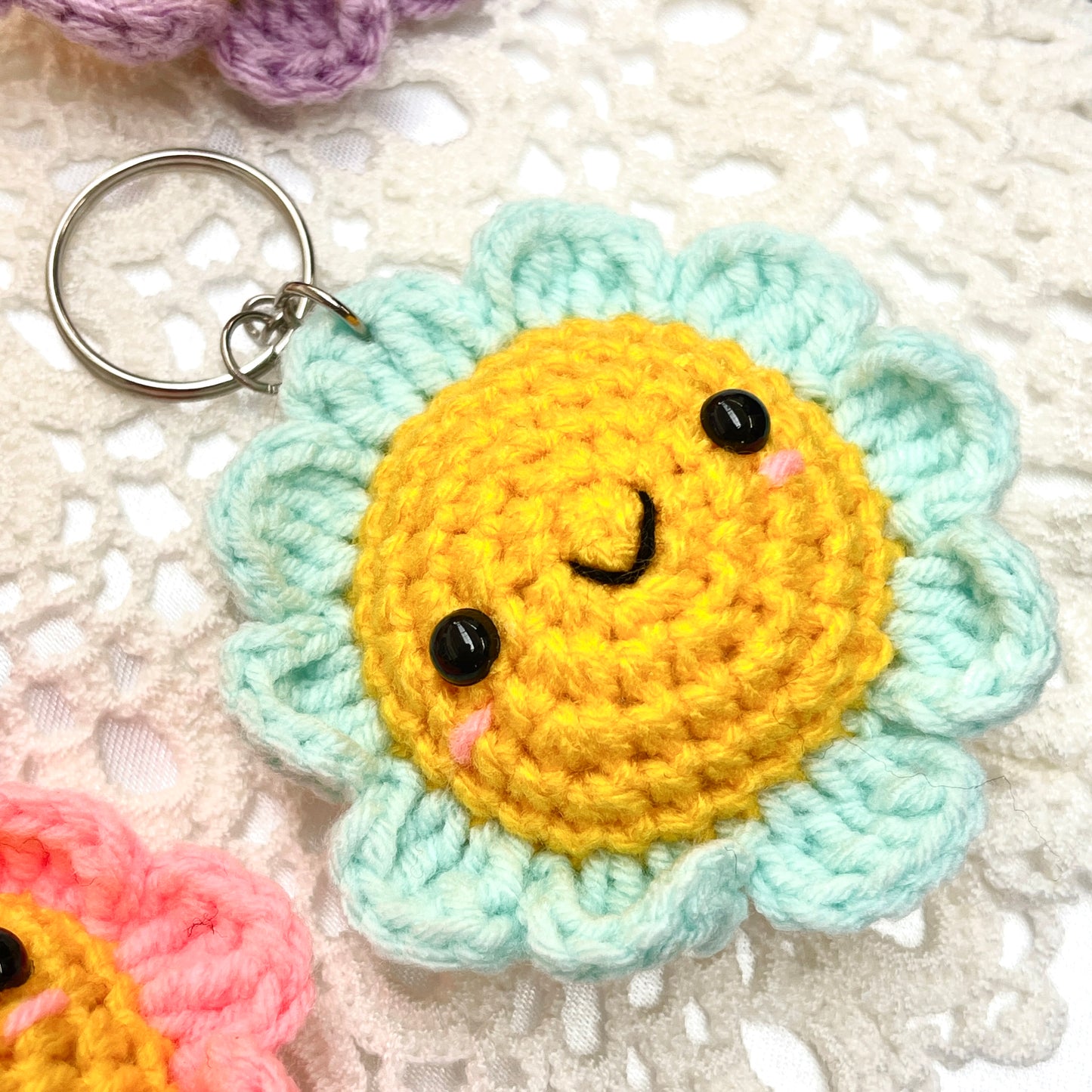 Smiley Sunflower Crochet Keychain