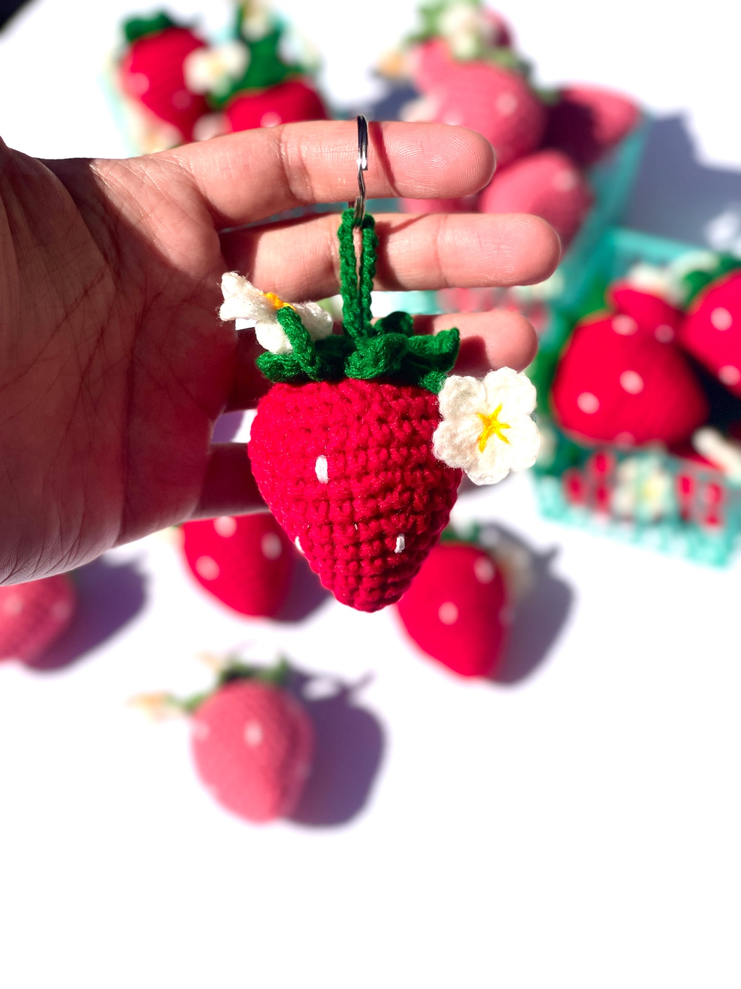 Strawberry with Flowers Crochet Keychain