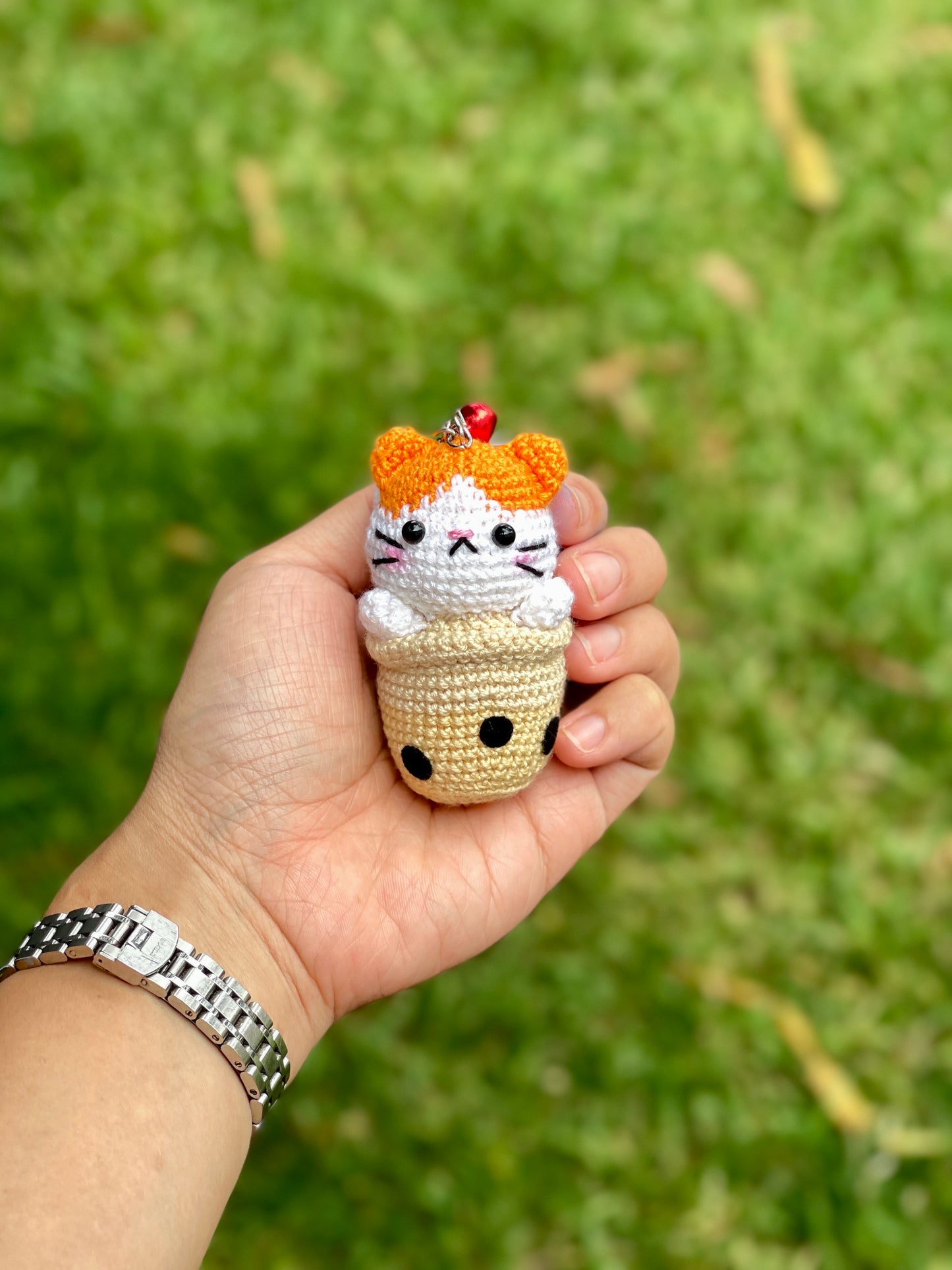 Cat Boba Crochet Keychain