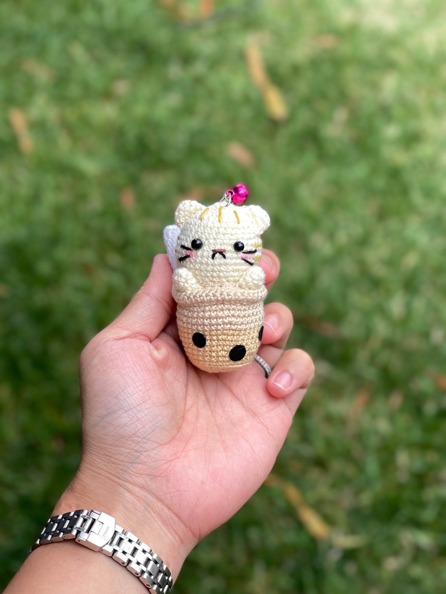 Cat Boba Crochet Keychain