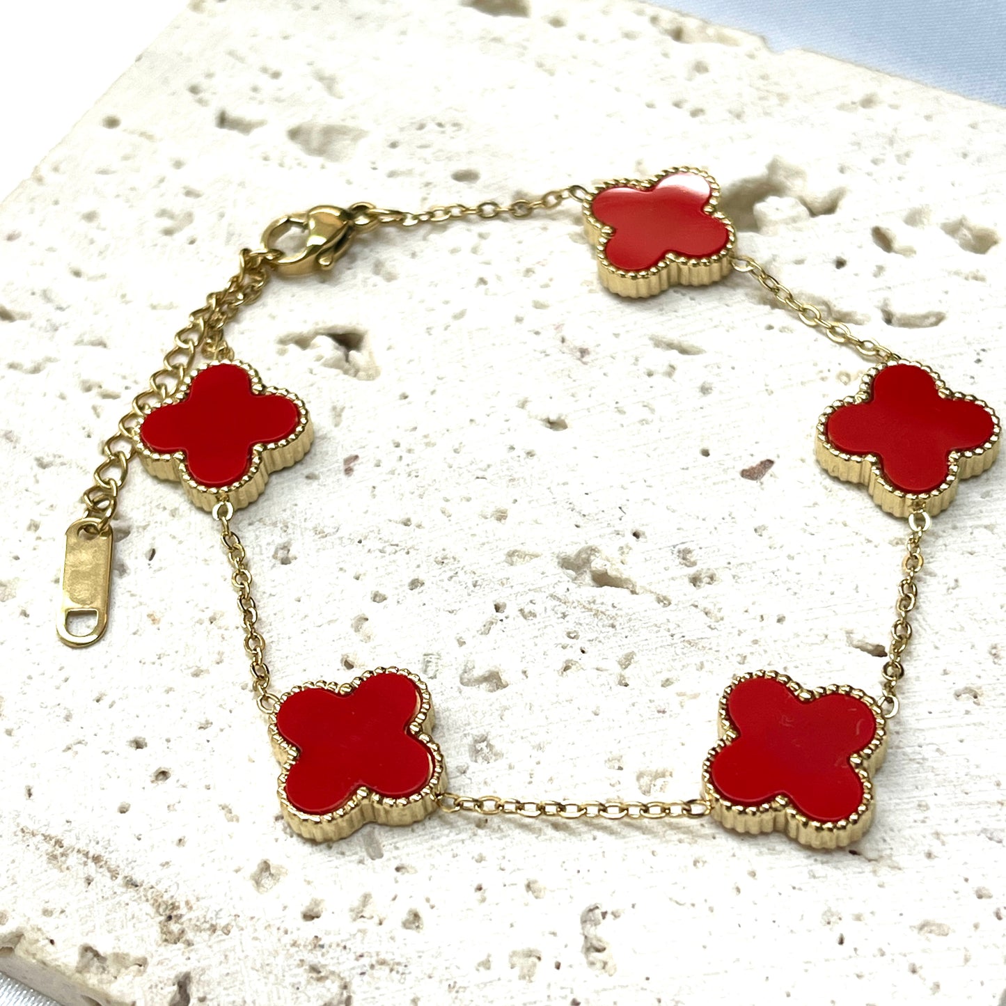 Bright Red Clover Bracelet