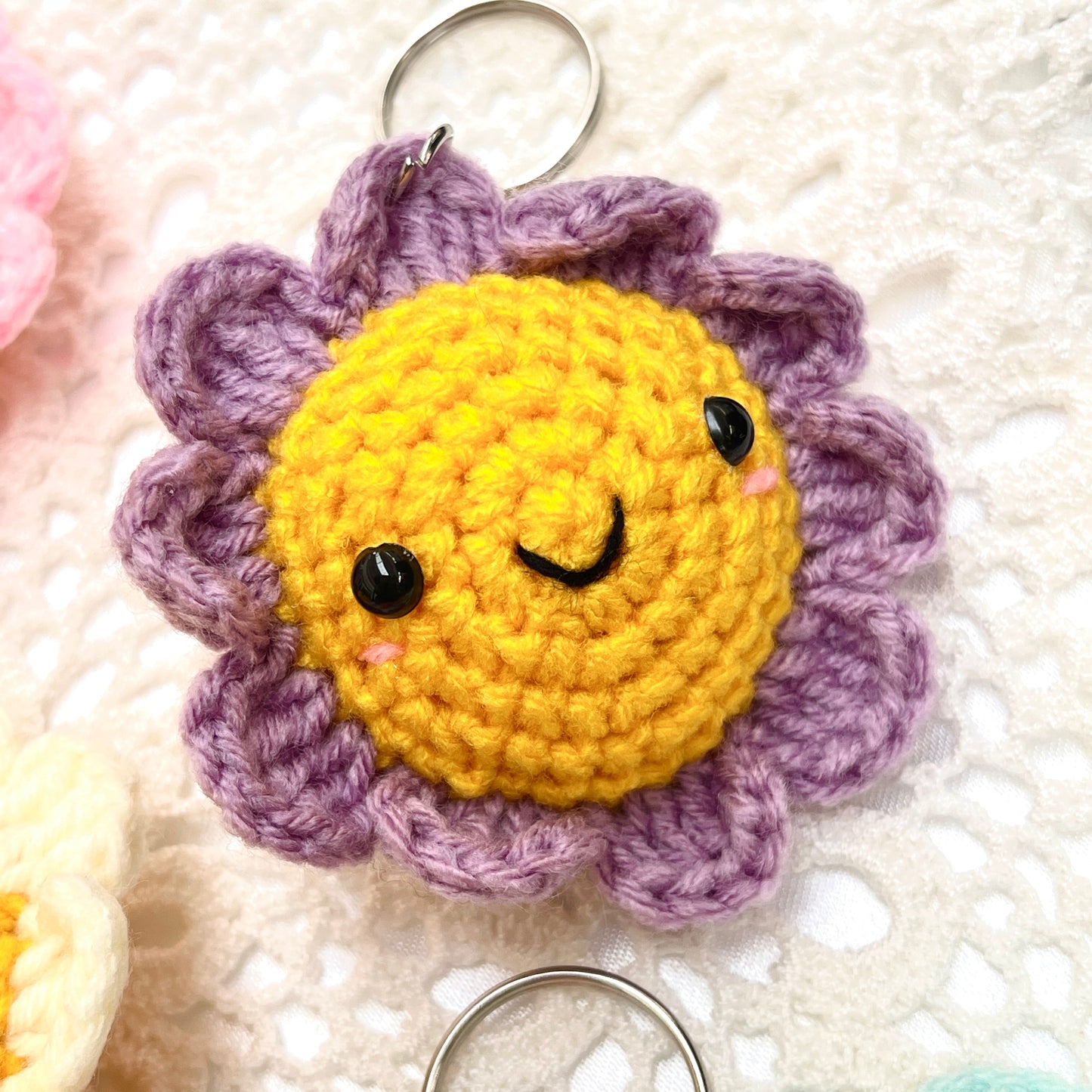 Smiley Sunflower Crochet Keychain