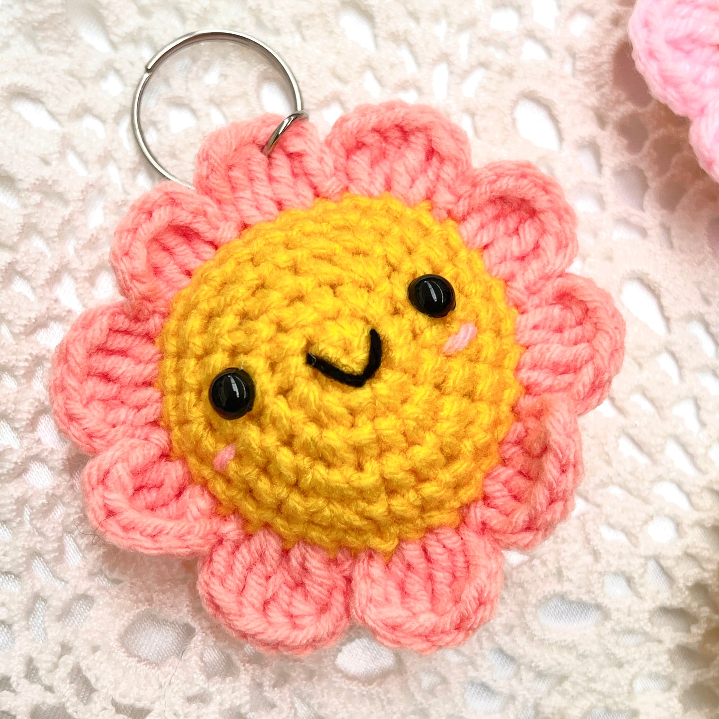 Smiley Sunflower Crochet Keychain