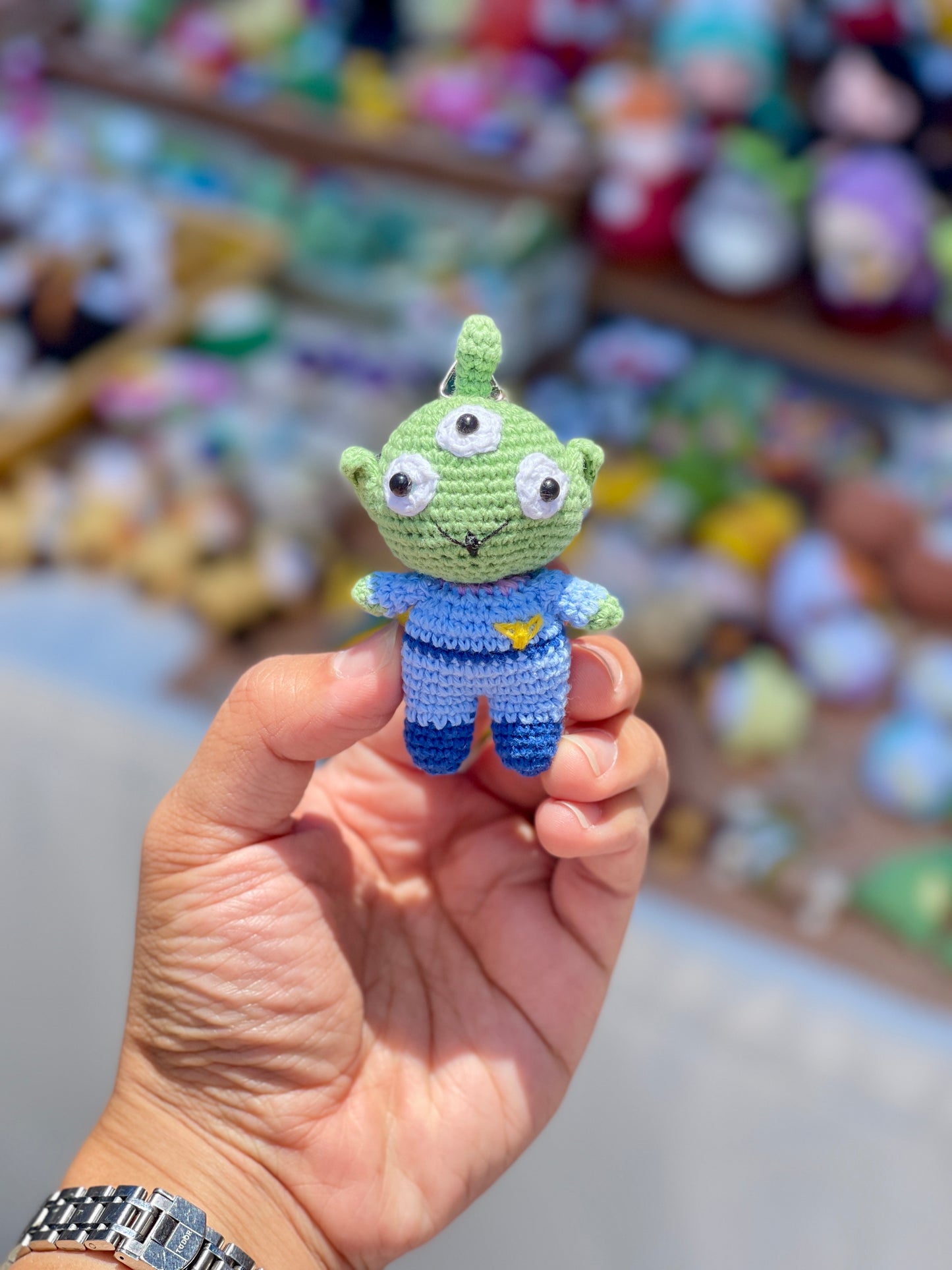 Small 3-Eyed Alien Crochet Keychain