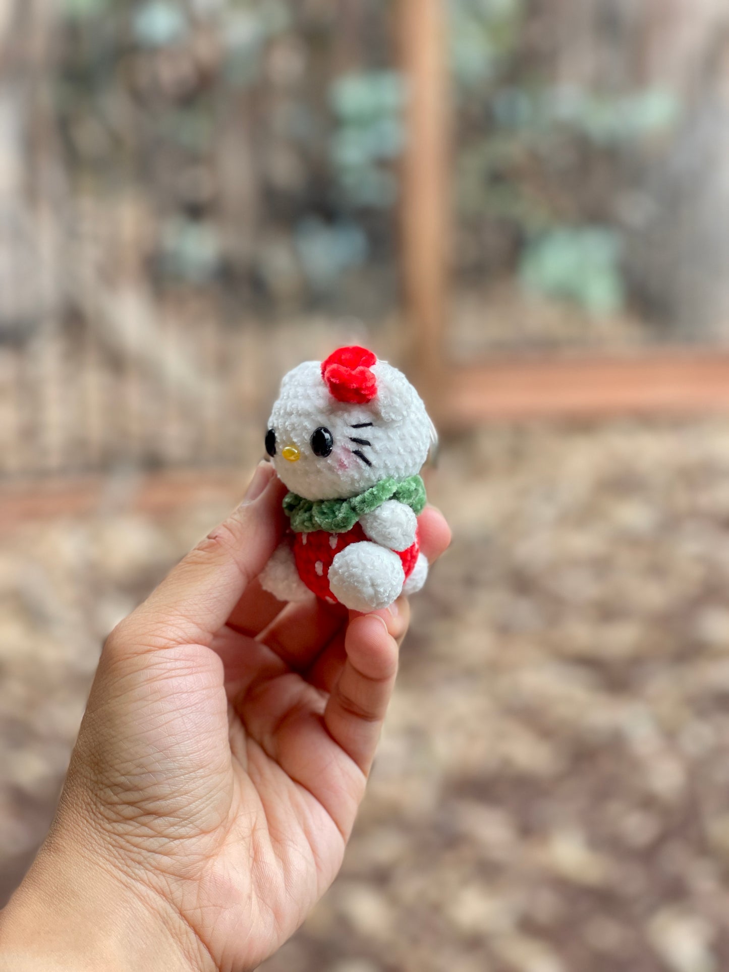 Small Strawberry Hello Kitty Crochet Keychain