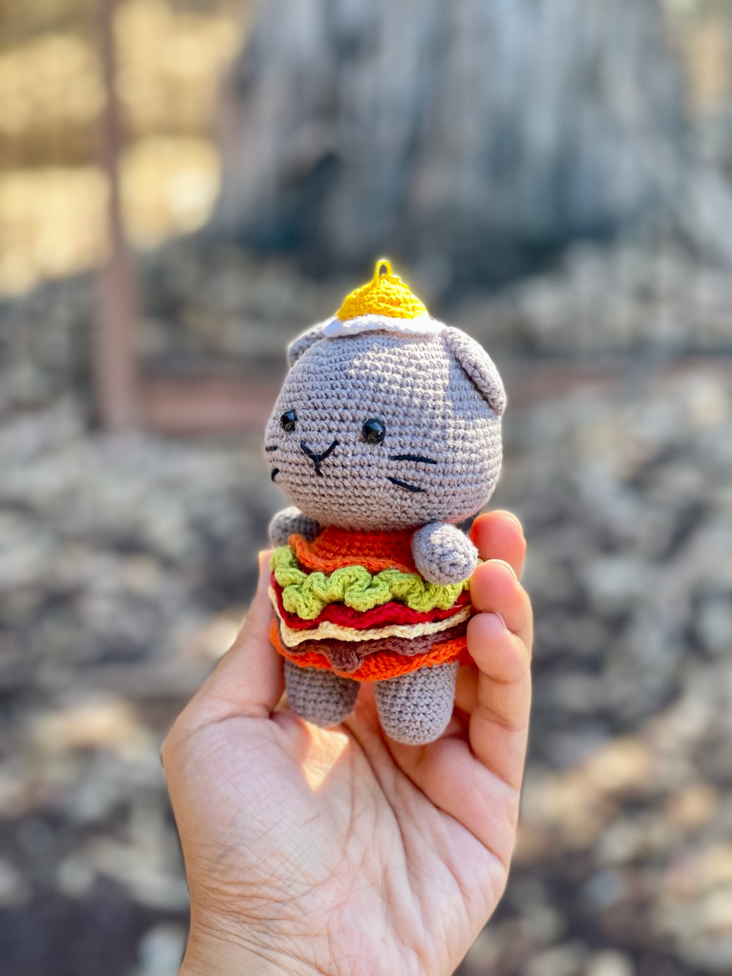 Burger Cat Crochet Keychain
