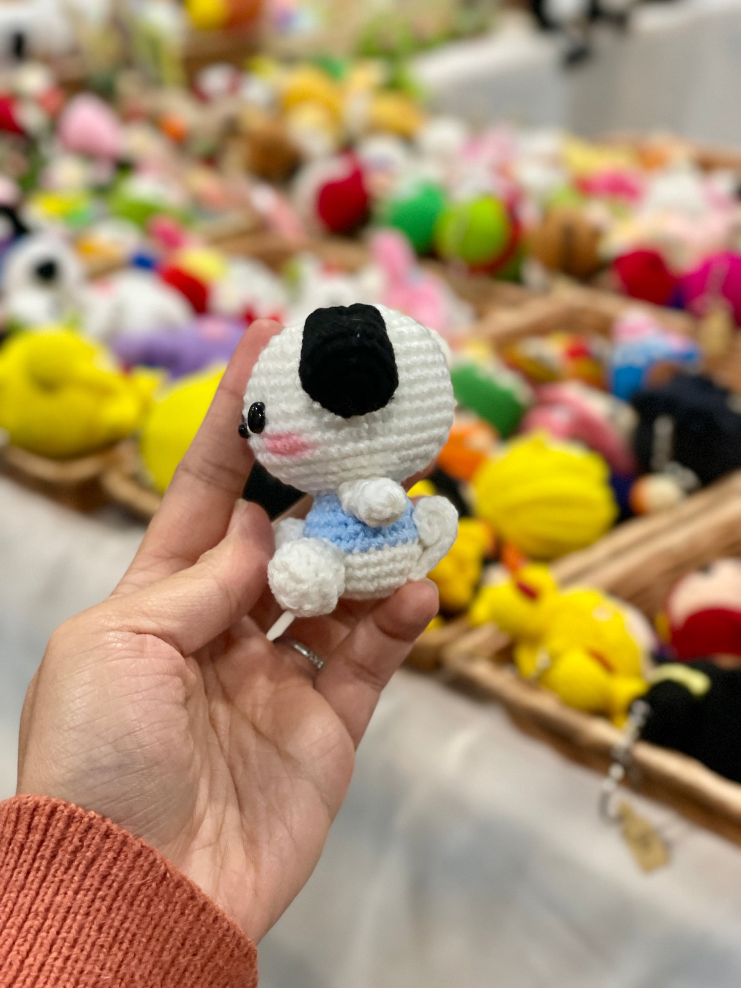 Small Pochacco in his blue T Crochet Keychain