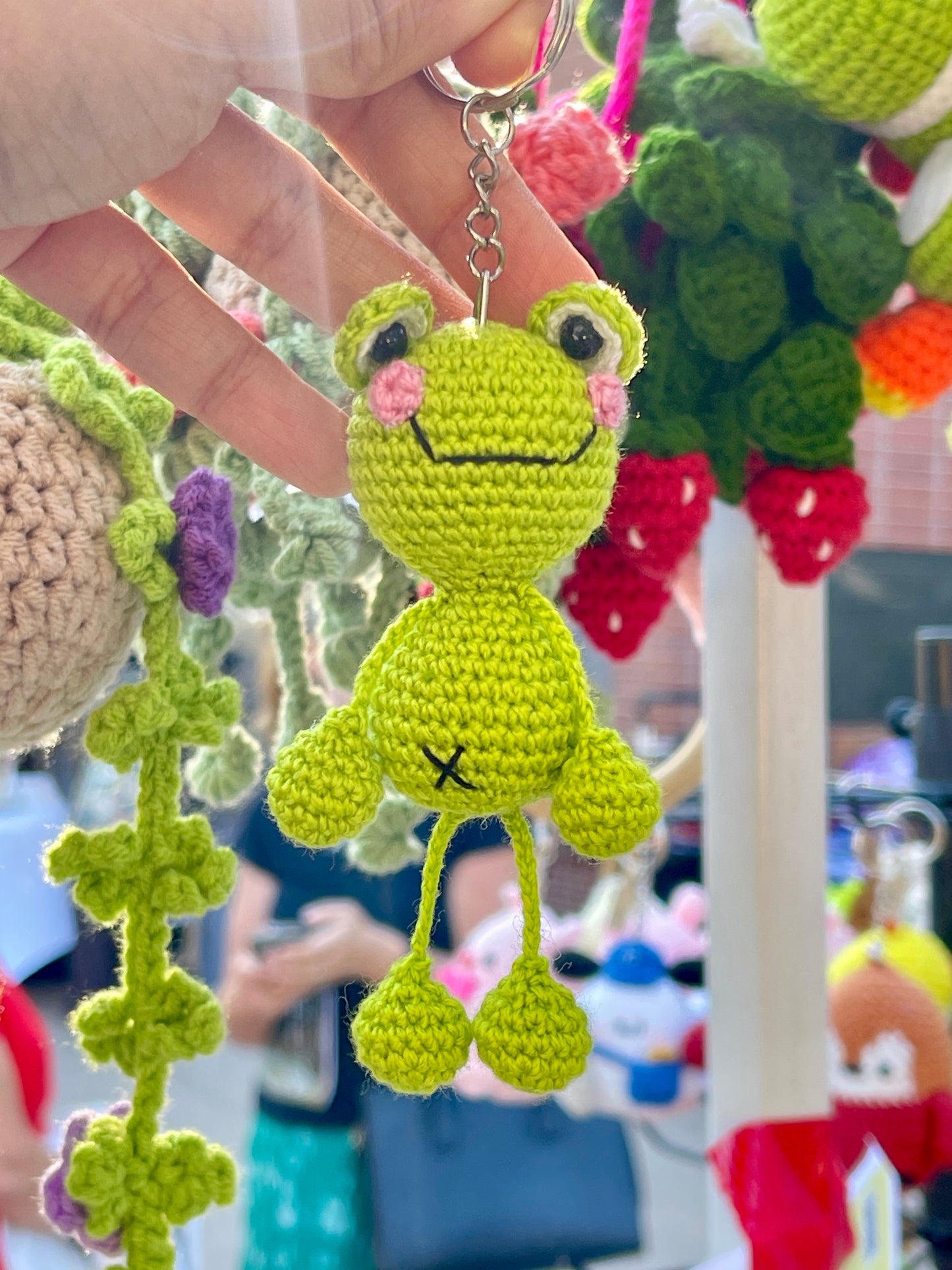 Dancing Frog Crochet Keychain