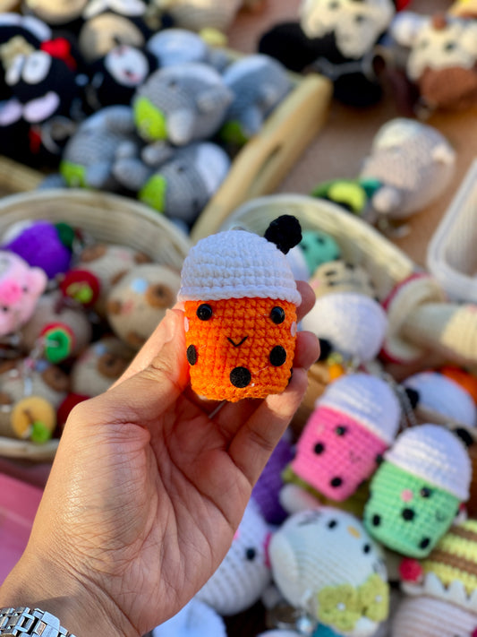 Boba Tea Crochet Keychain