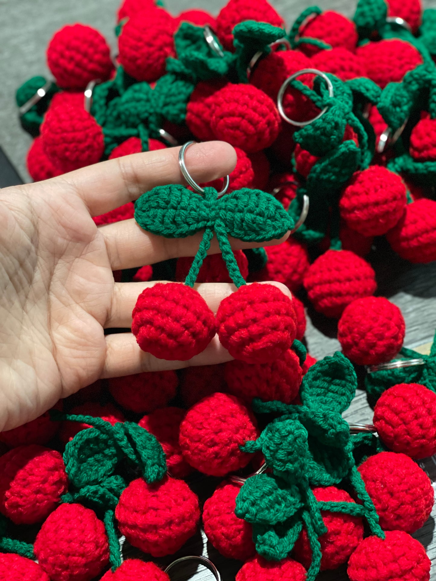 Cherry Crochet Keychain