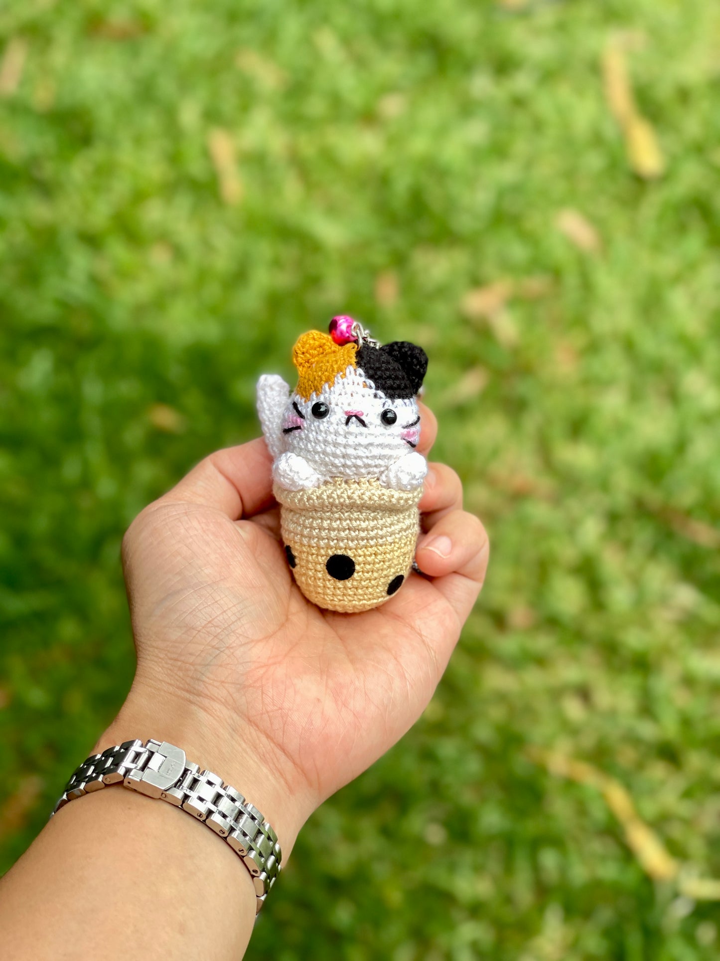 Cat Boba Crochet Keychain