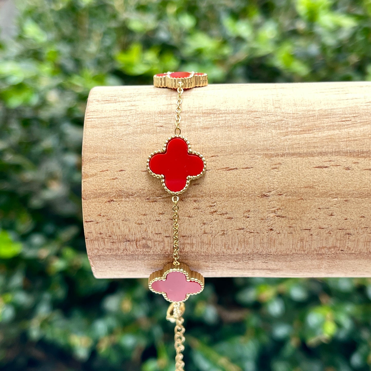 Bright Red Clover Bracelet