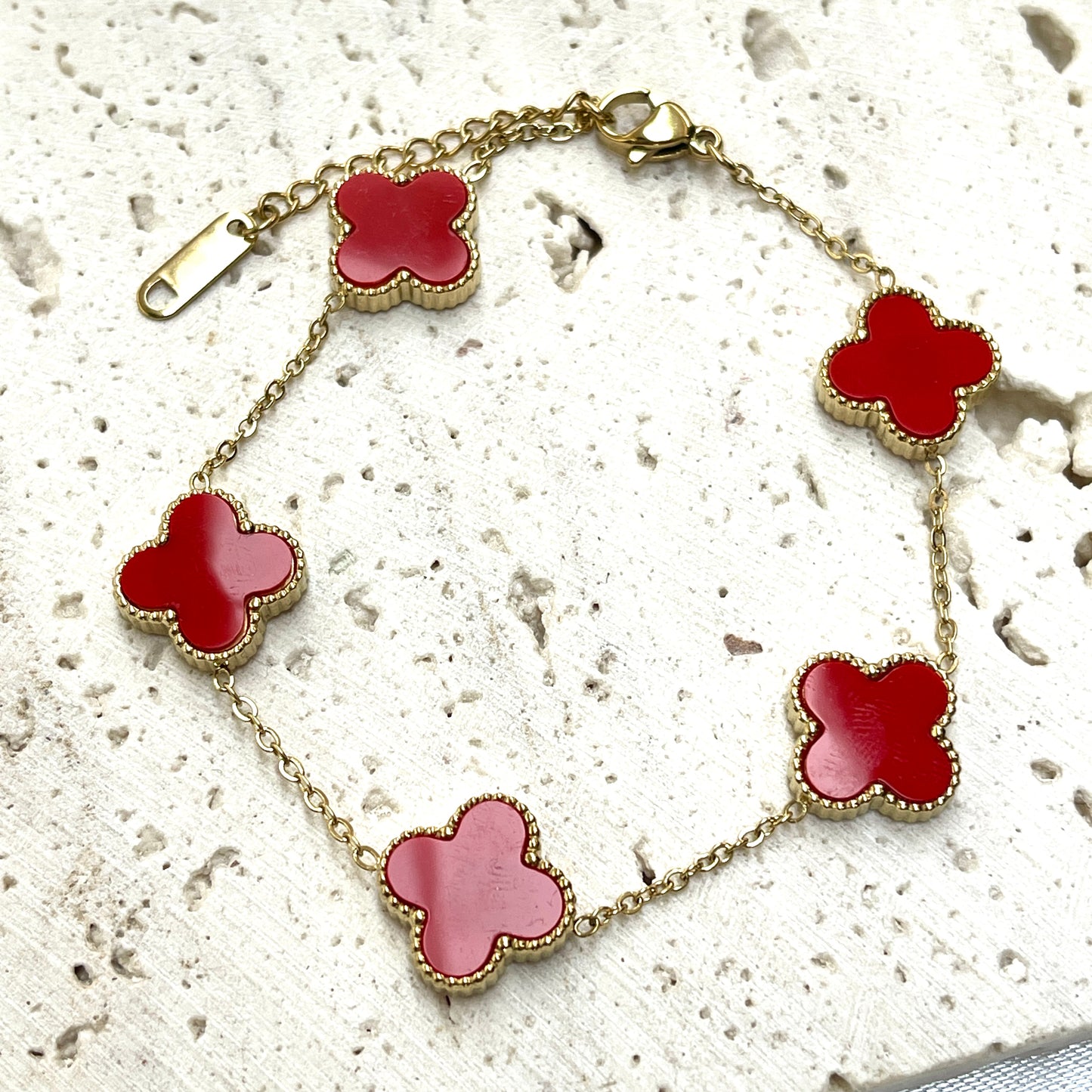 Bright Red Clover Bracelet