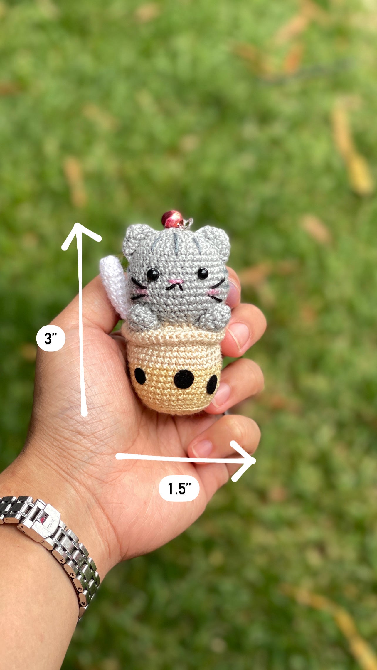 Cat Boba Crochet Keychain