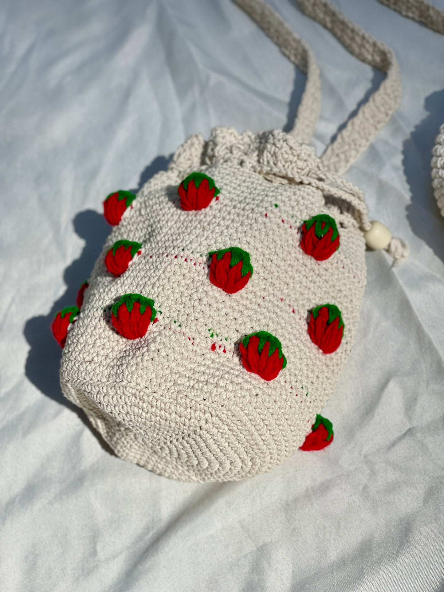 Pop Out Strawberry Crochet Bucket Crossbody Bag