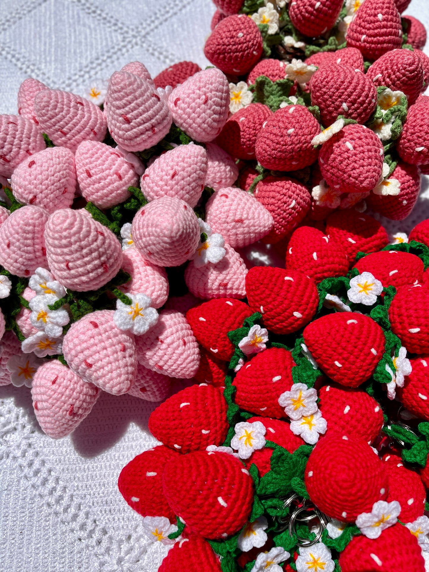 Strawberry with Flowers Crochet Keychain