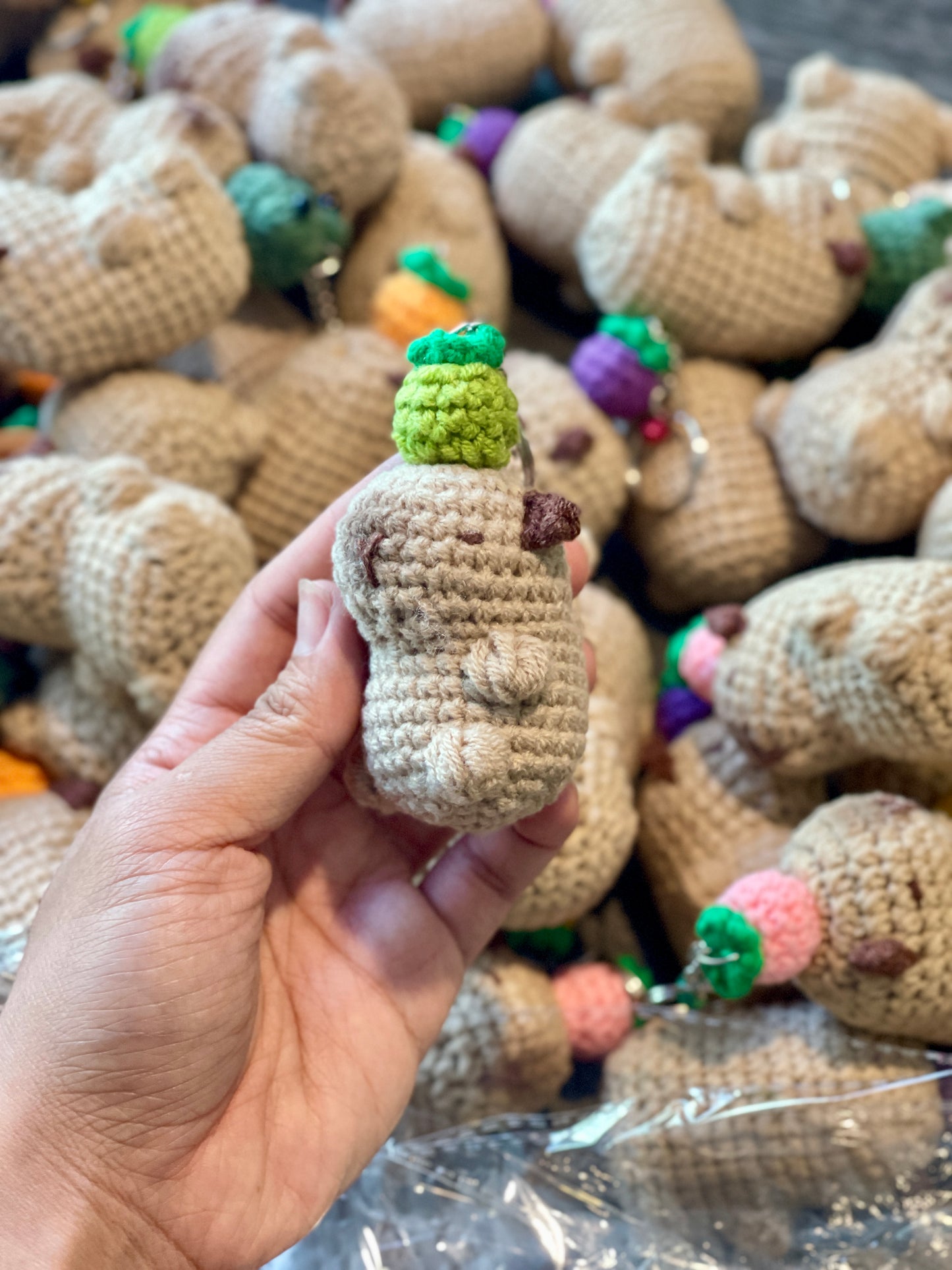 Capybara with a Fruit Crochet Keychain