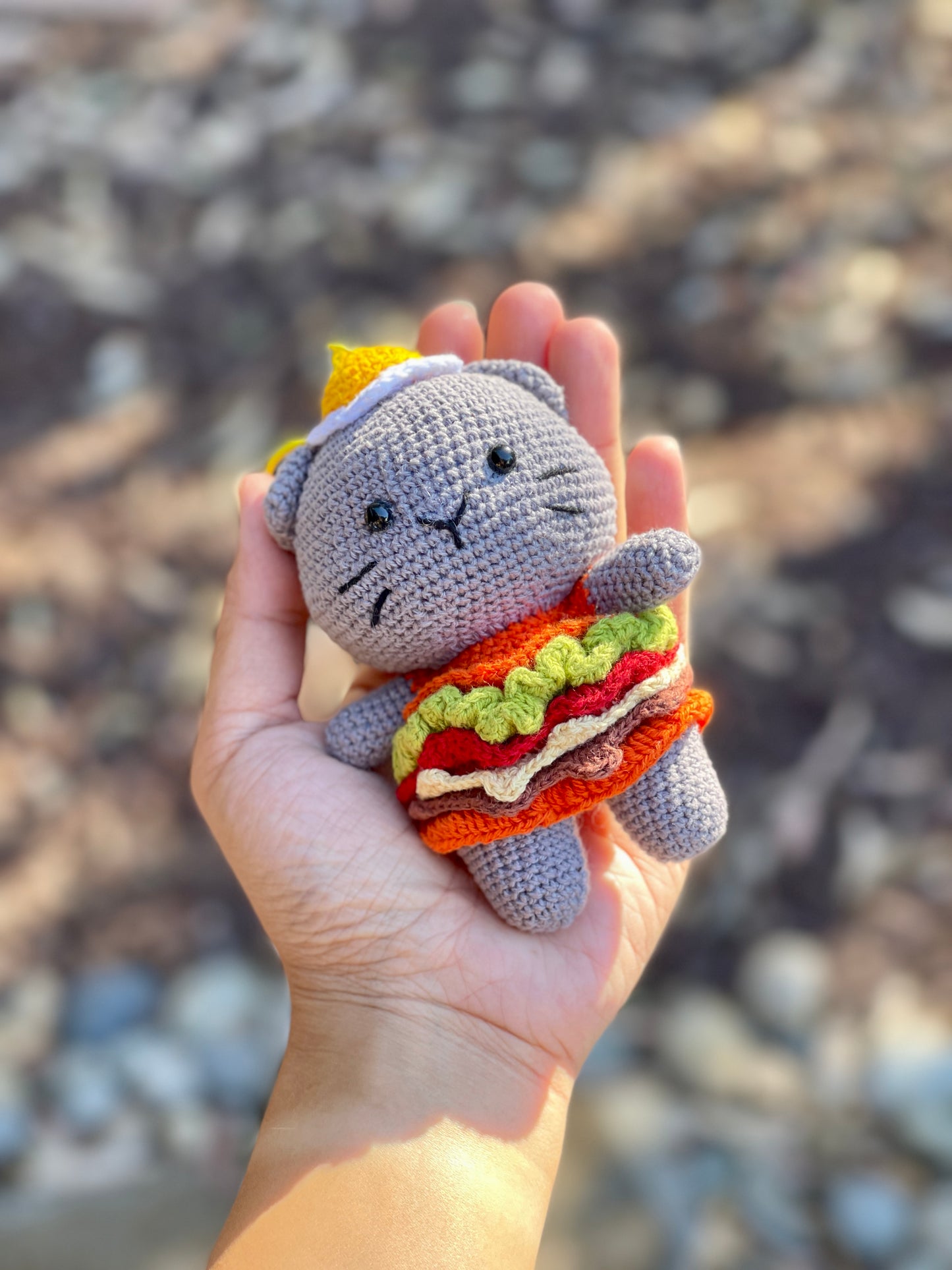 Burger Cat Crochet Keychain