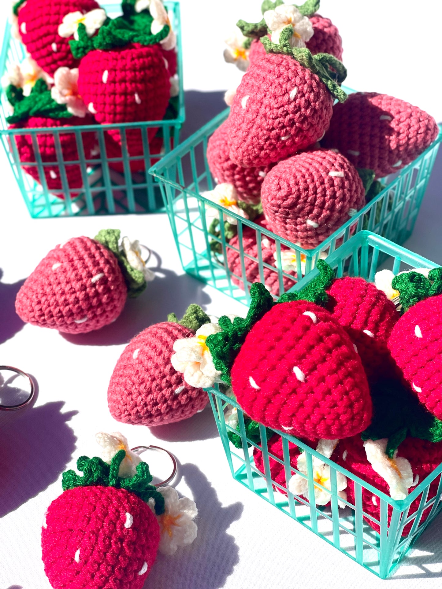 Strawberry with Flowers Crochet Keychain