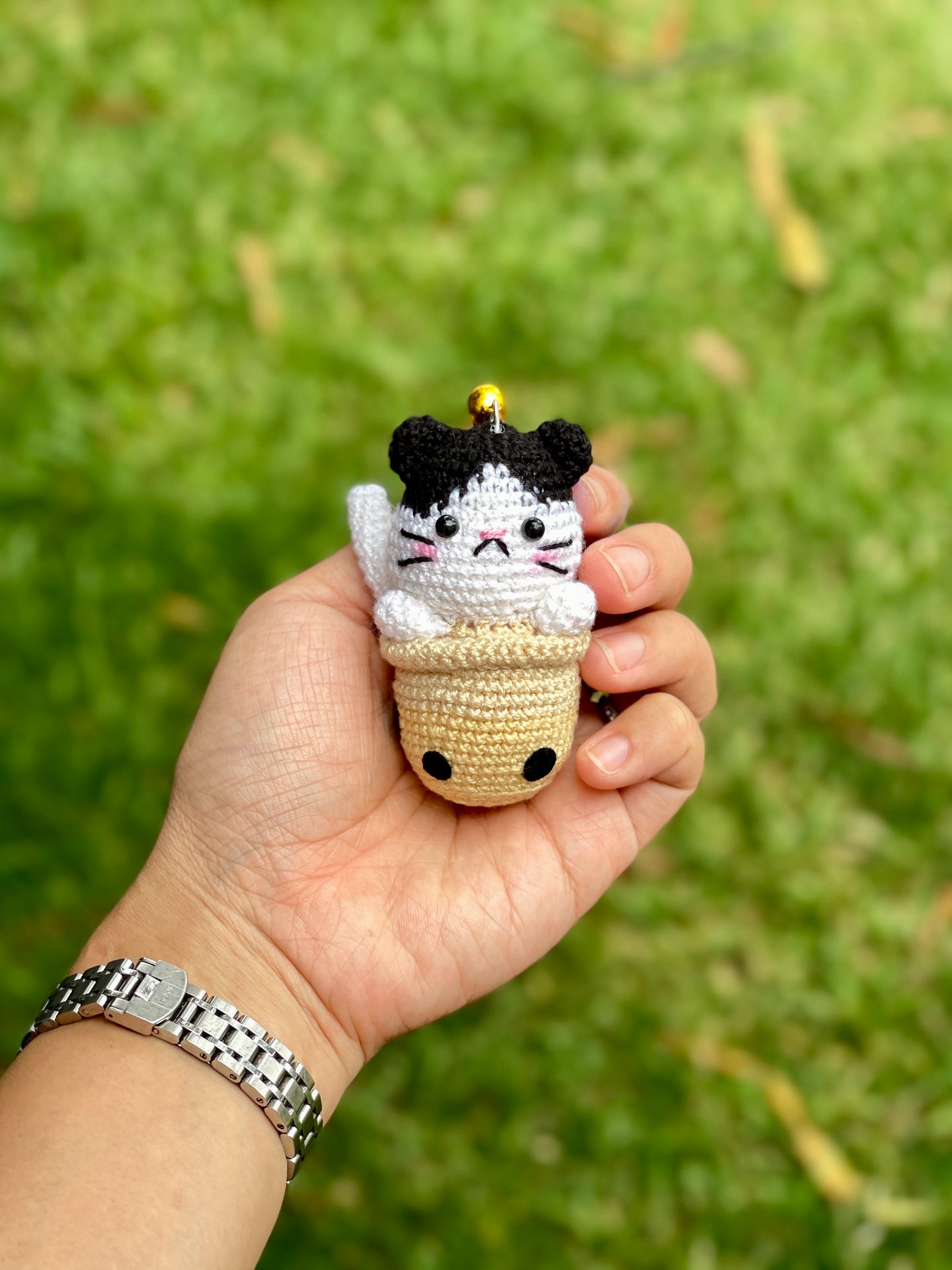 Cat Boba Crochet Keychain