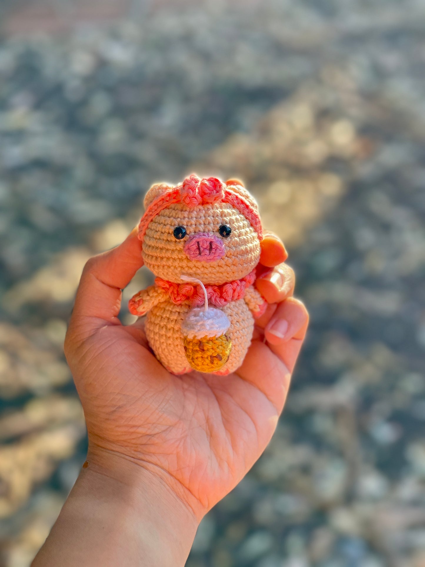 Pig with favorite Tea crochet Keychain