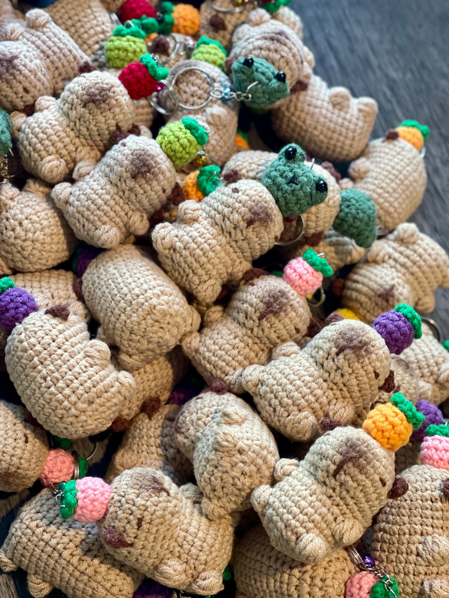 Capybara with a Fruit Crochet Keychain