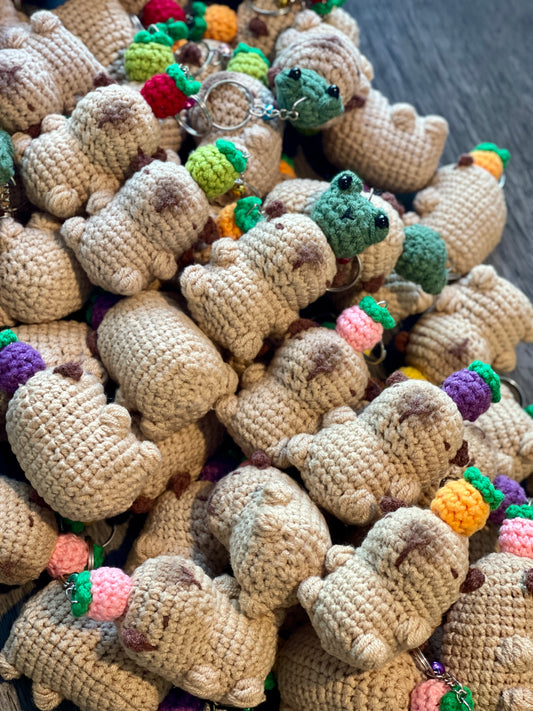 Capybara with a Fruit Crochet Keychain