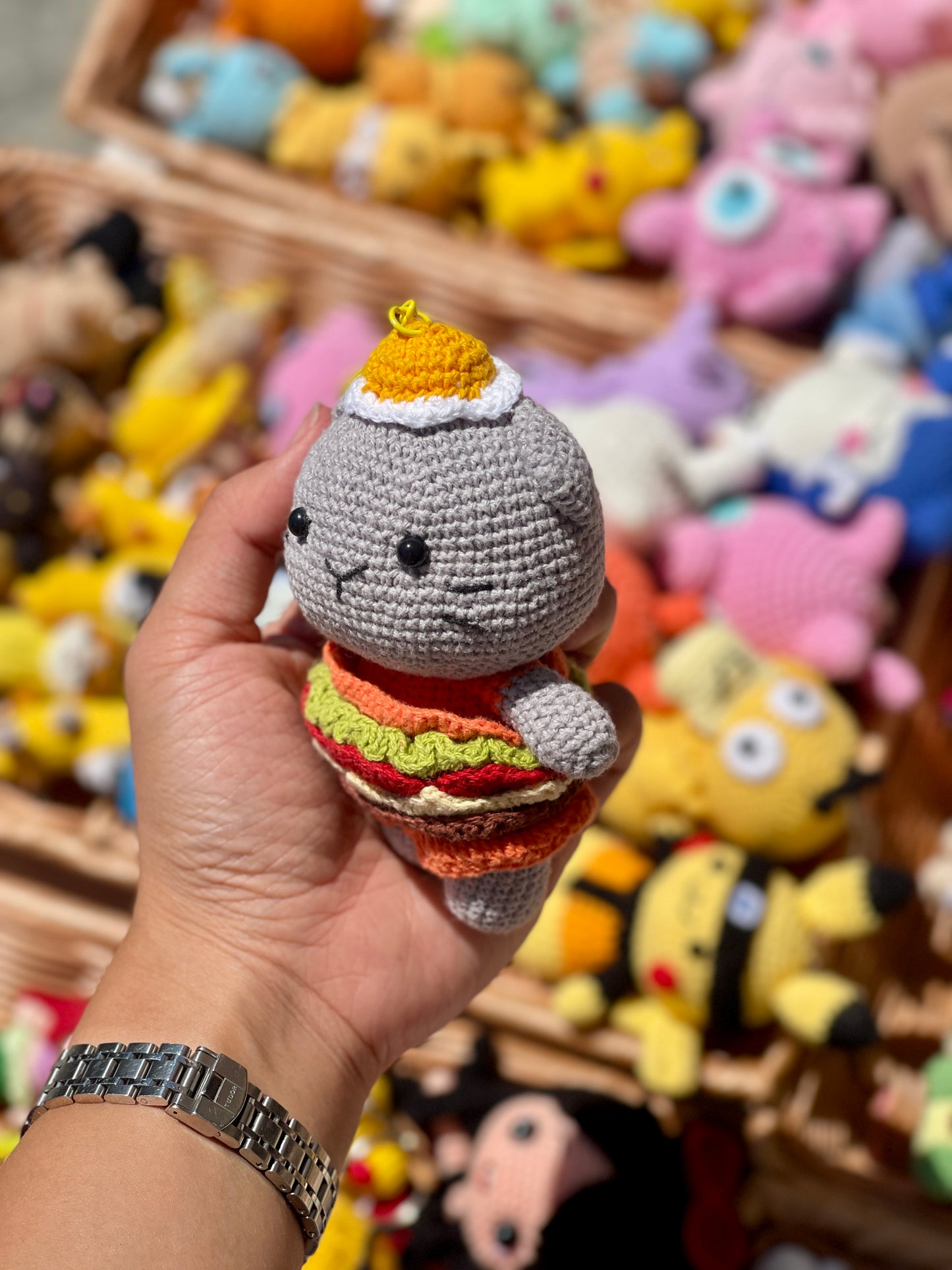 Burger Cat Crochet Keychain
