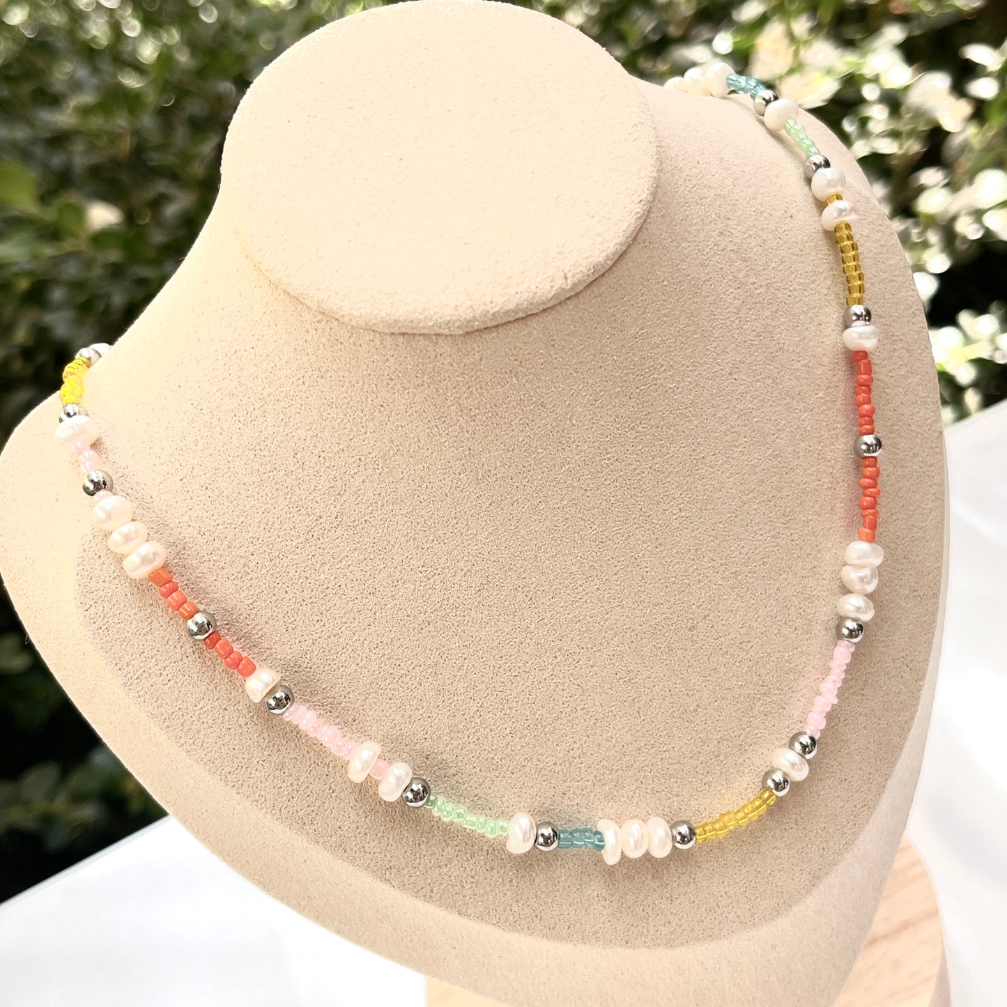 Pastel Beads + Pearl Choker Necklace