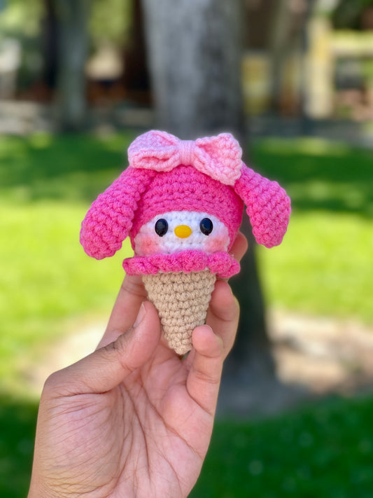 My Melody Ice Cream Cone Crochet Keychain