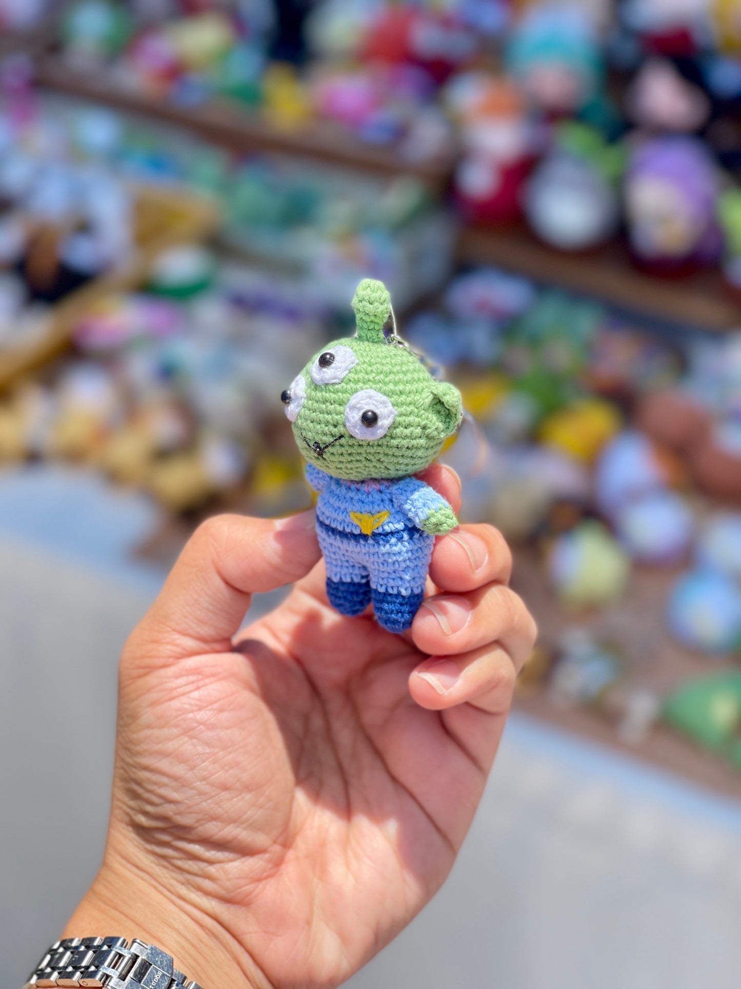 Small 3-Eyed Alien Crochet Keychain