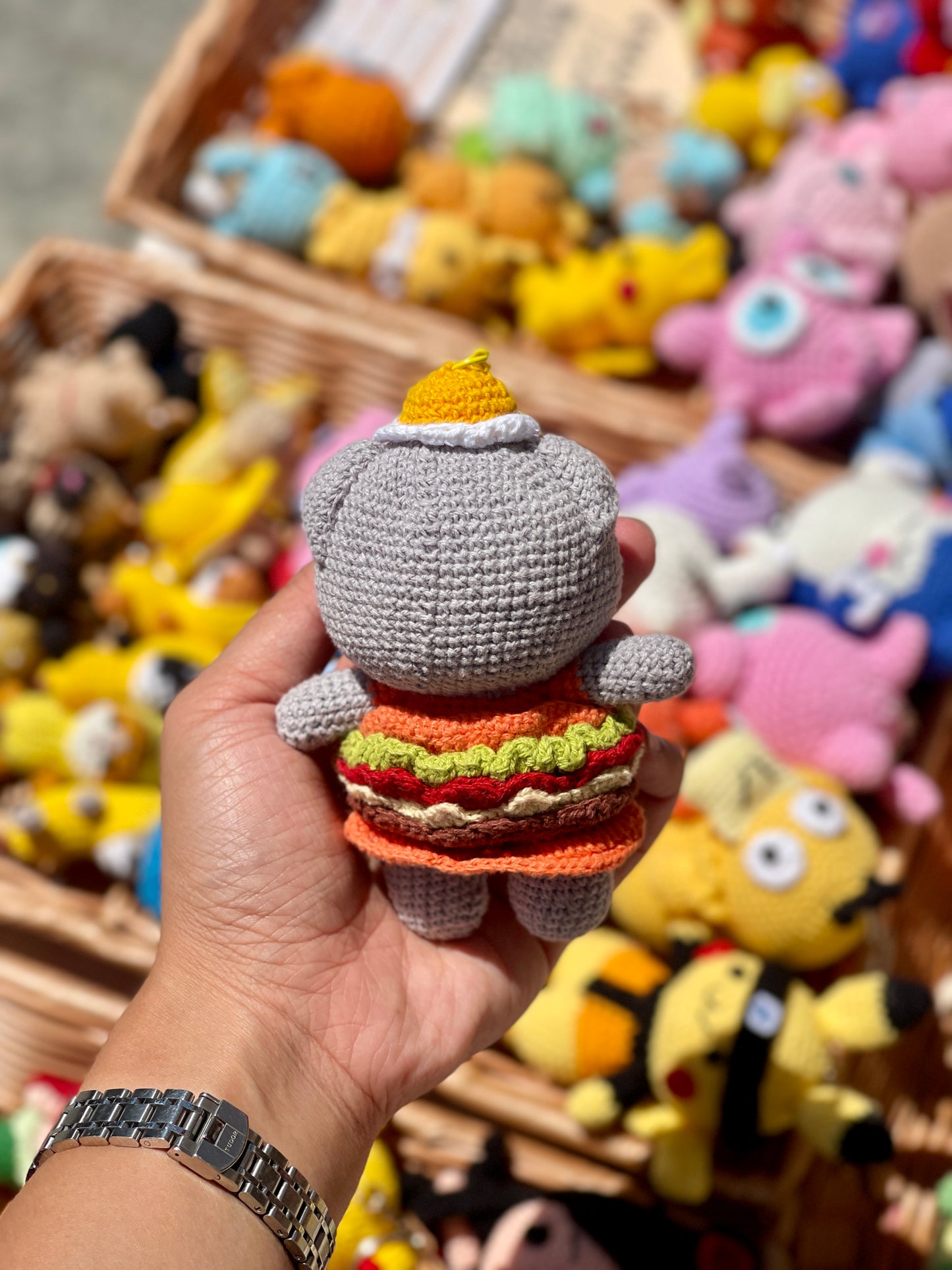 Burger Cat Crochet Keychain