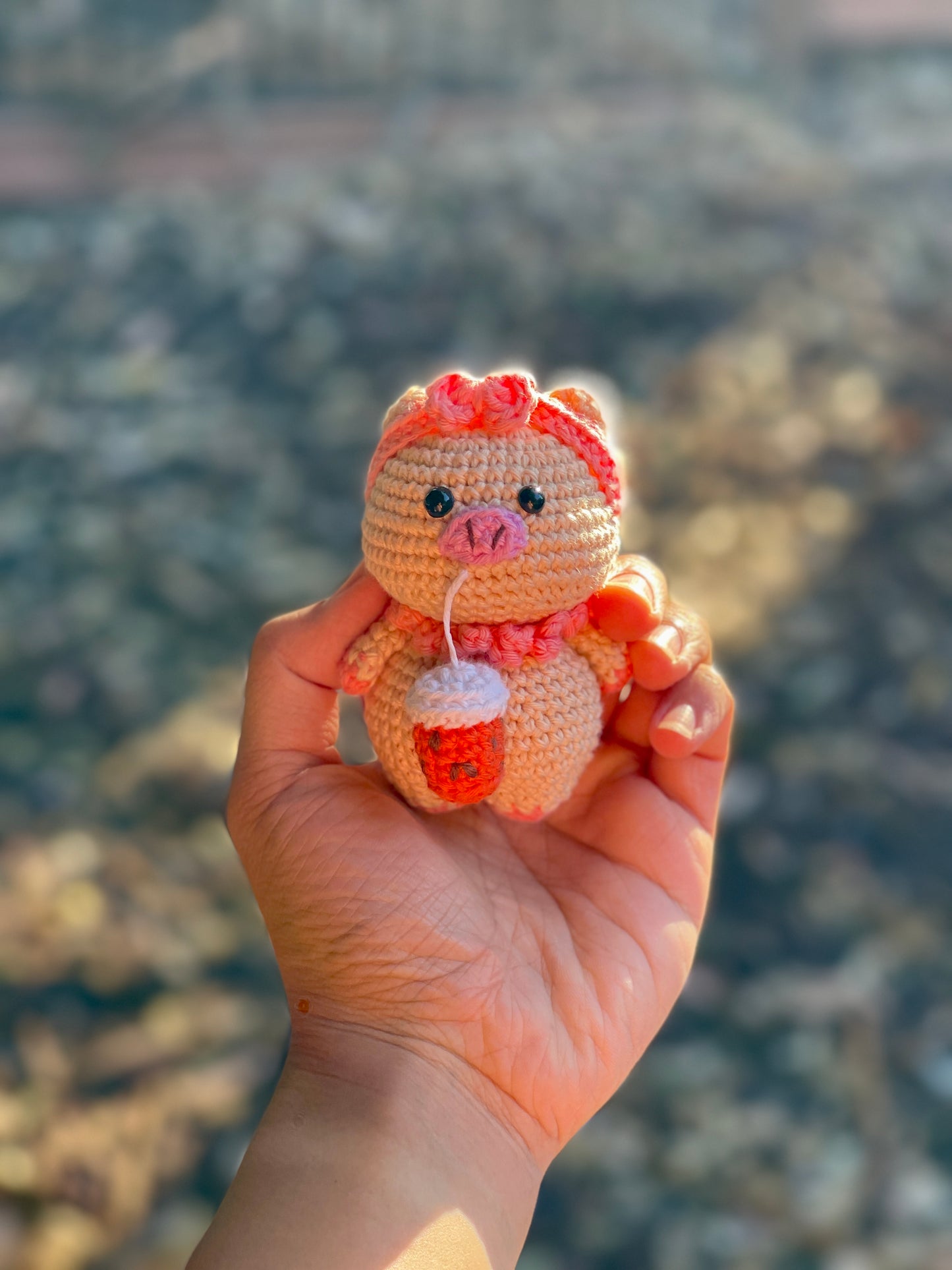 Pig with favorite Tea crochet Keychain
