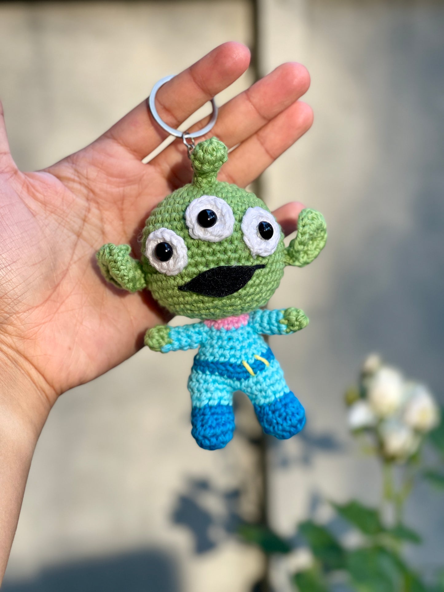 3-Eyed Alien Crochet Keychain