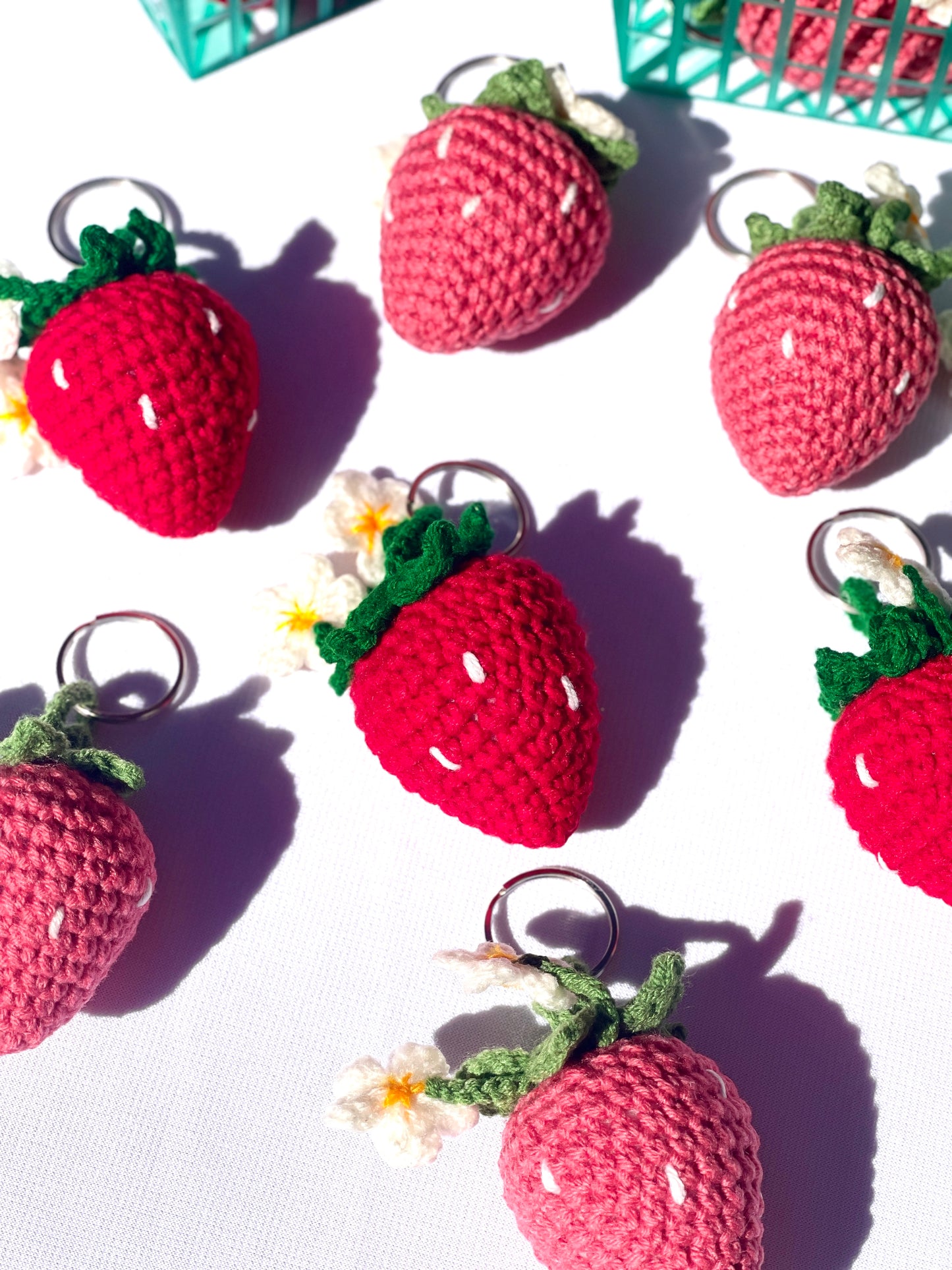 Strawberry with Flowers Crochet Keychain