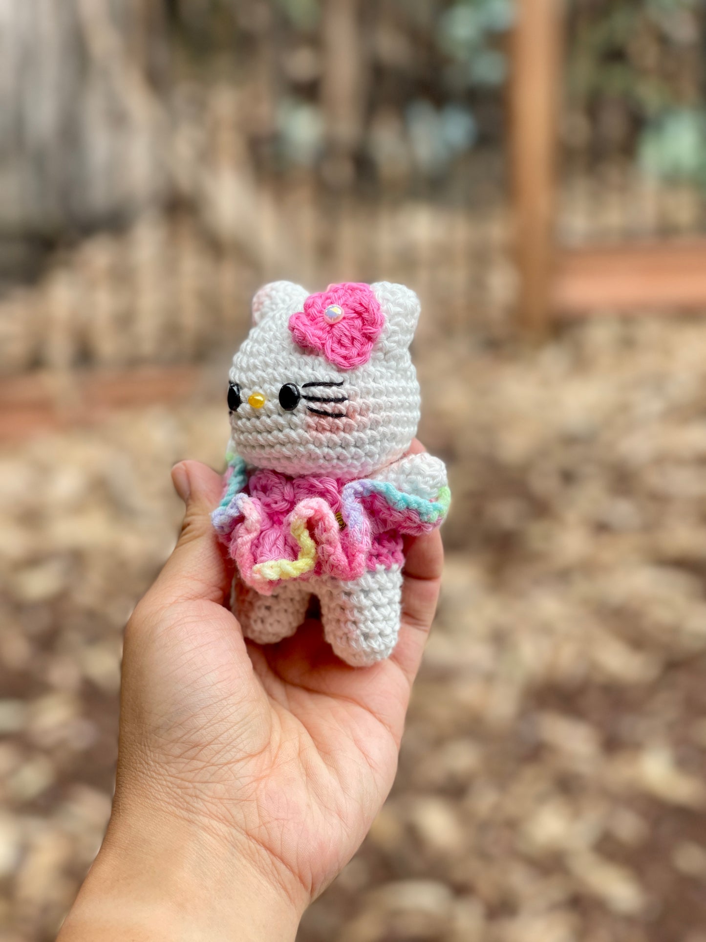 Hello Kitty in Pink Dress Crochet Keychain