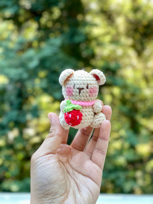 Baby Bear Strawberry Crochet Keychain