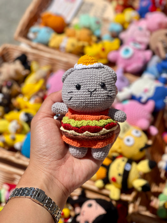 Burger Cat Crochet Keychain