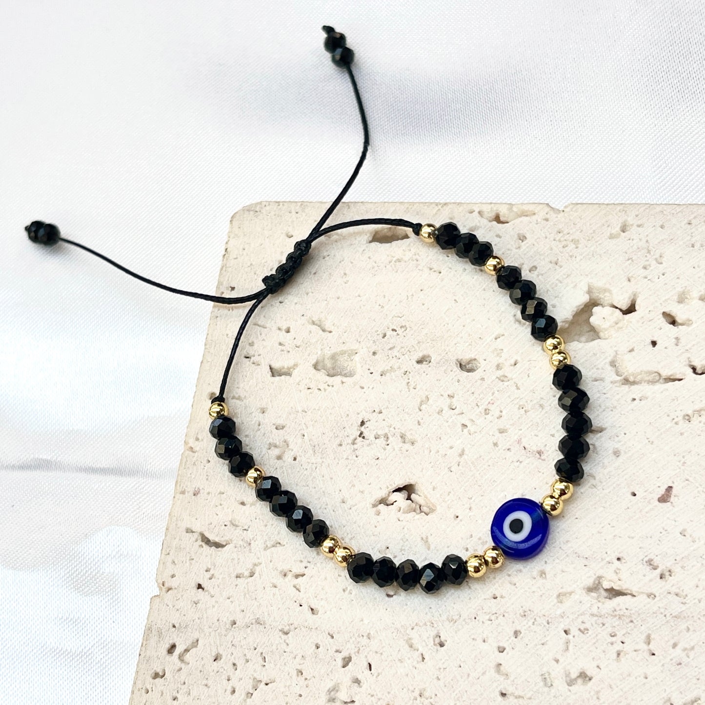 Evil Eye + Crystal Glass Bead Bracelet