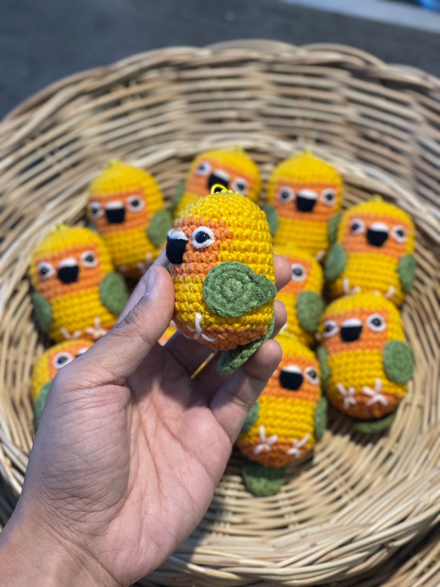 Sun Conure Bird Crochet Keychain