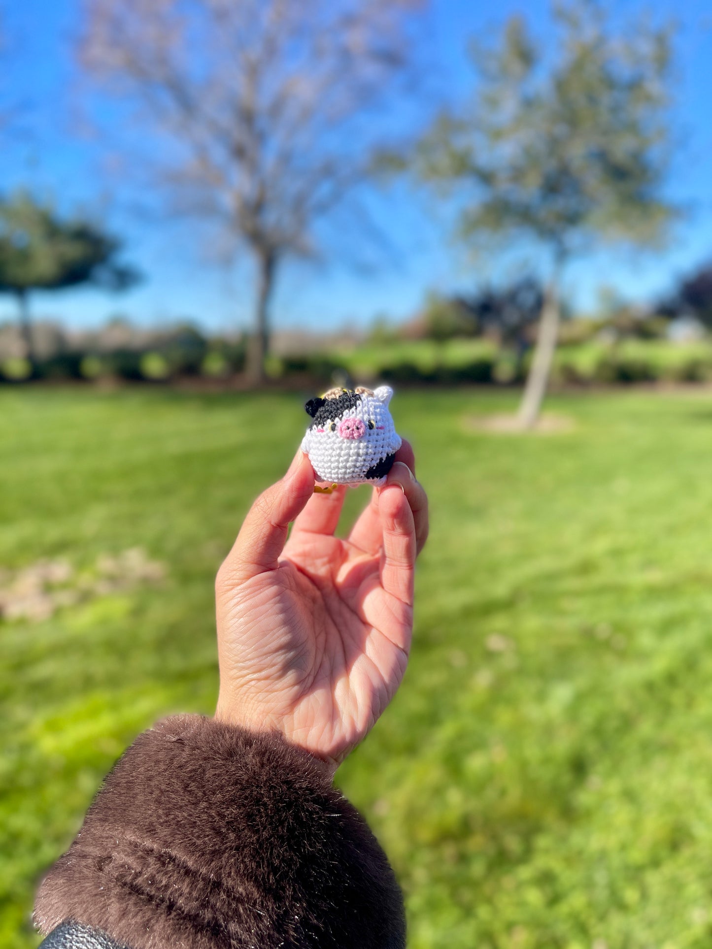 Small Chubby Cow Crochet Keychain