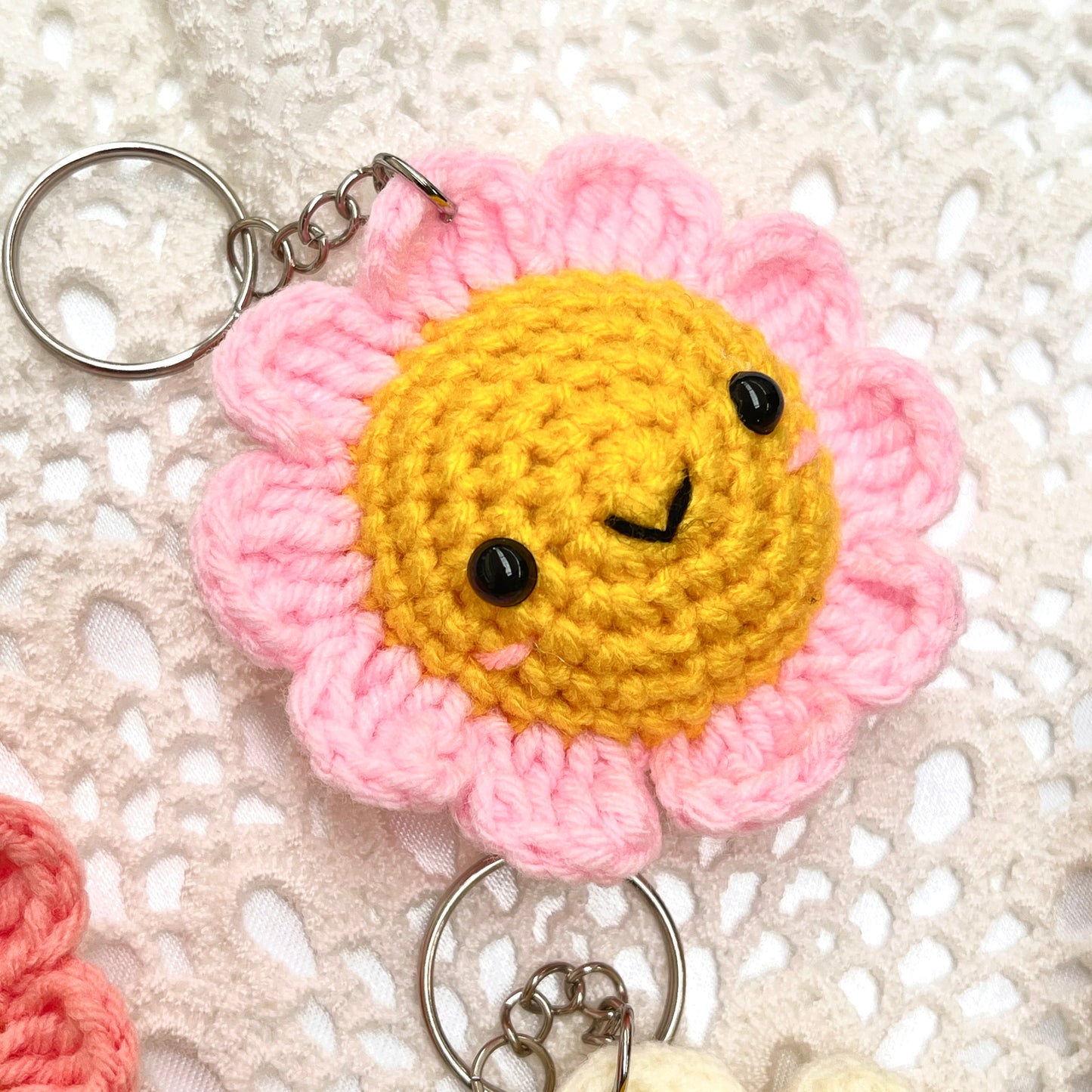 Smiley Sunflower Crochet Keychain