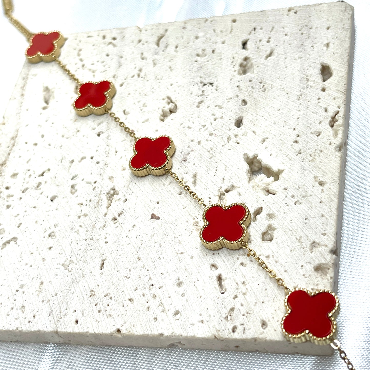 Bright Red Clover Bracelet