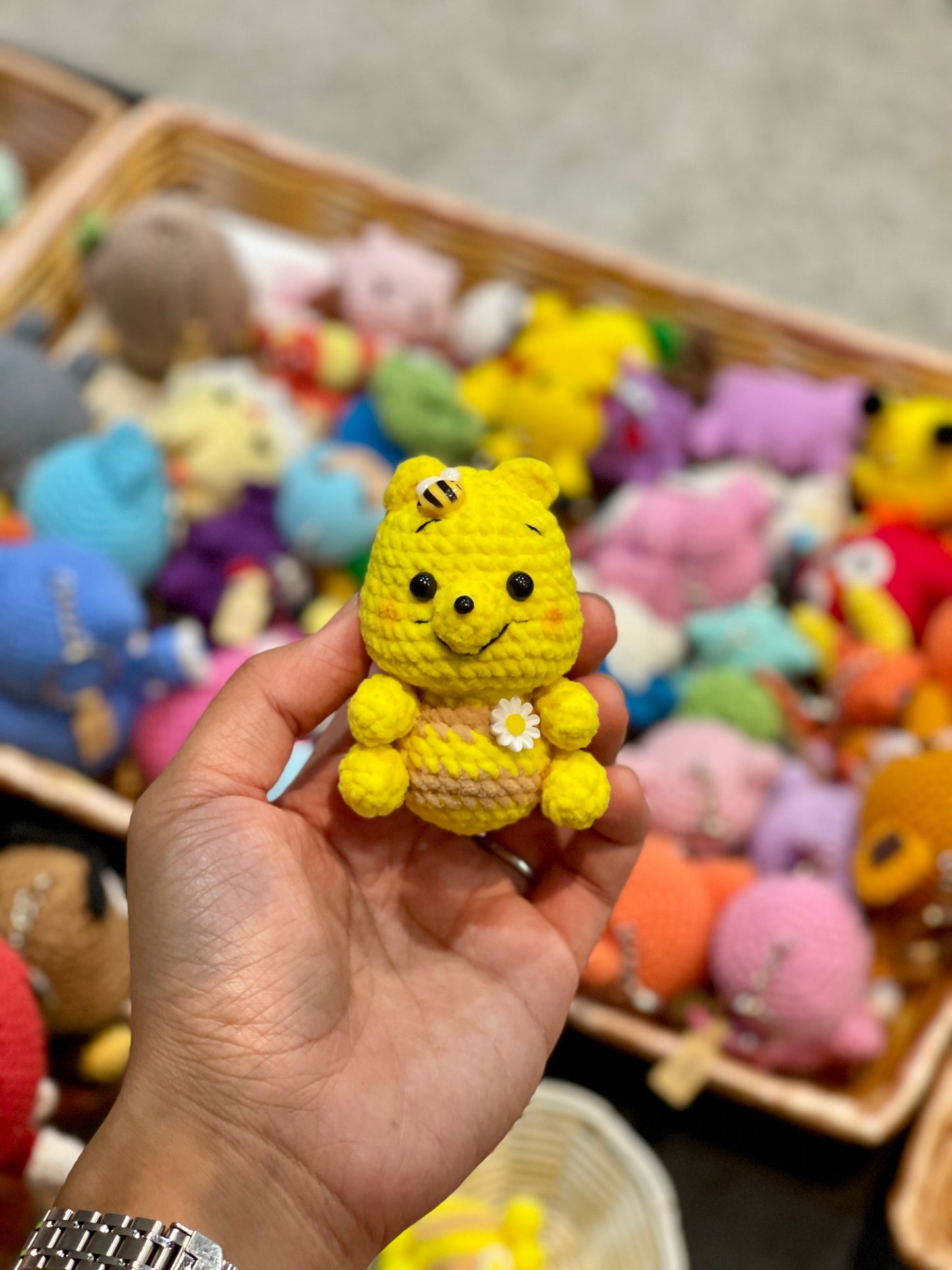 Pooh in Honey Jar Crochet Keychain