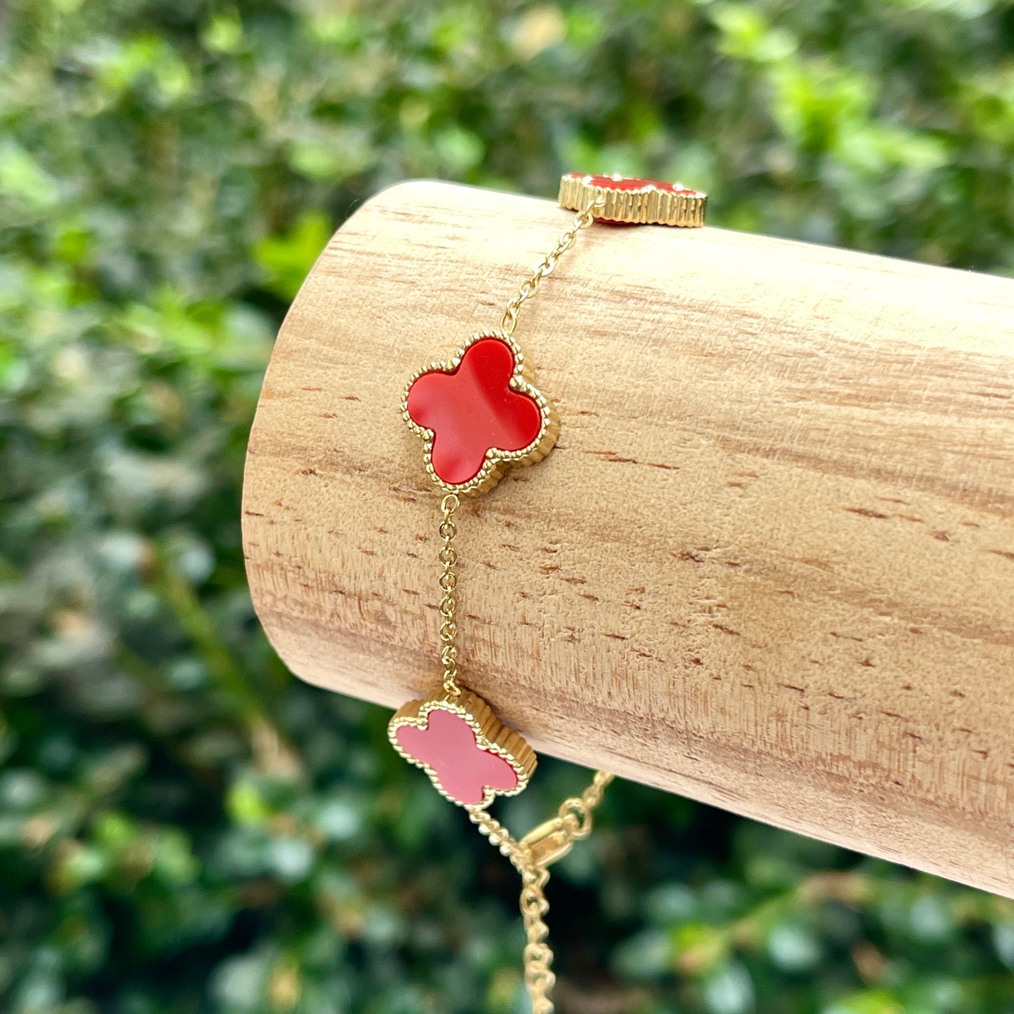 Bright Red Clover Bracelet